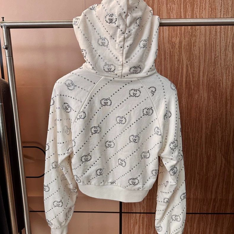 Gucci Gucci White rhinestone full print double g short hoodie 250 Size US XS / EU 42 / 0 - 5 Thumbnail