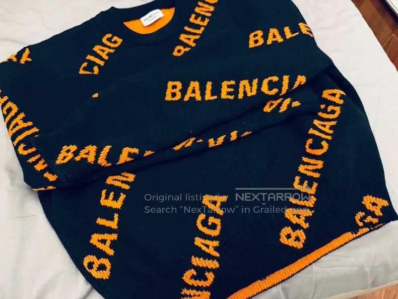 Balenciaga Balenciaga Black and orange logo round neck sweater Size US L / EU 52-54 / 3 - 4 Thumbnail