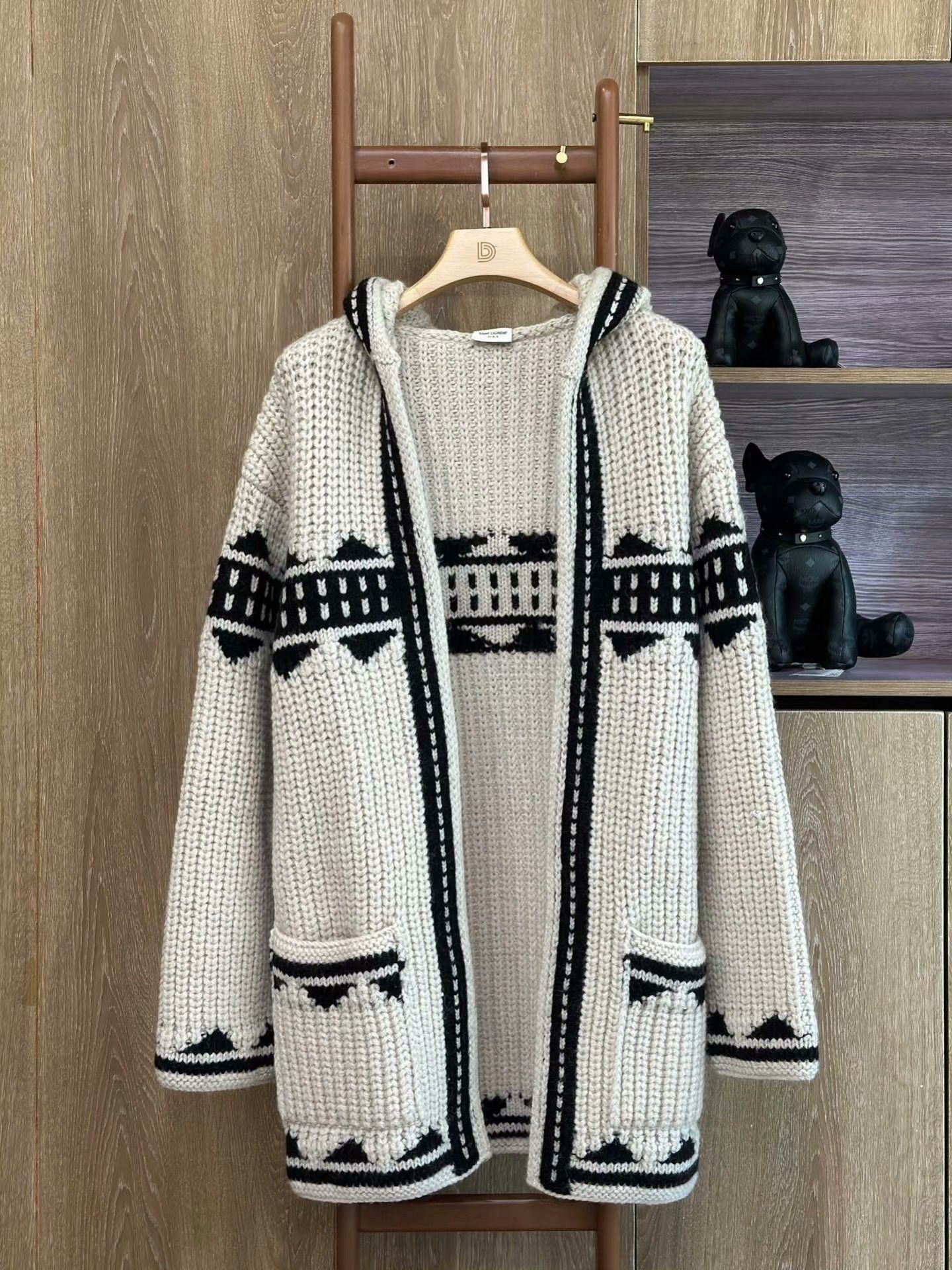 Saint Laurent Paris Saint Laurent Cream Hooded Knit Cardigan Size US M / EU 48-50 / 2 - 1 Thumbnail