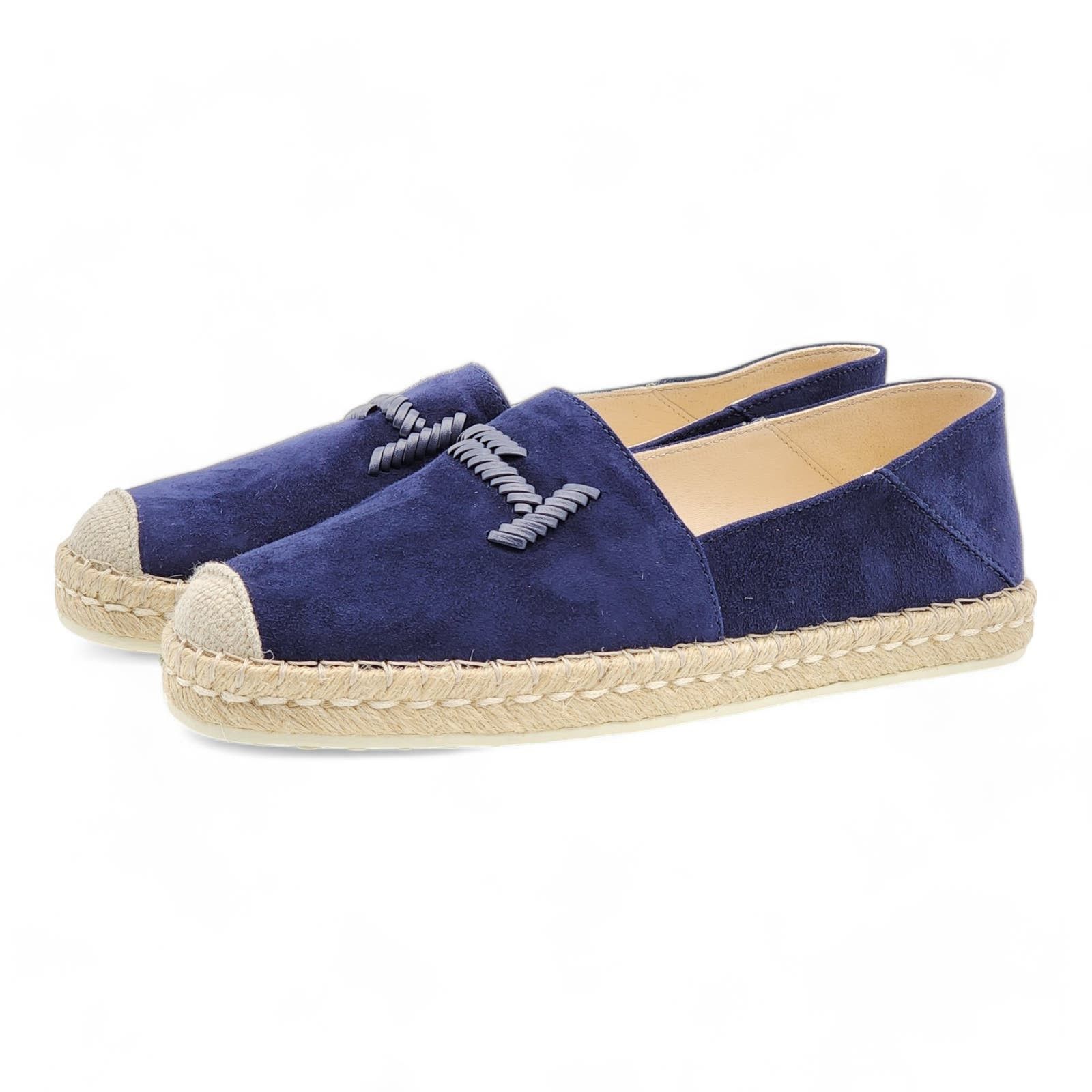 image of Tods Suede Whipstitched Espadrilles Navy 36.5 Shoes in Blue, Women's