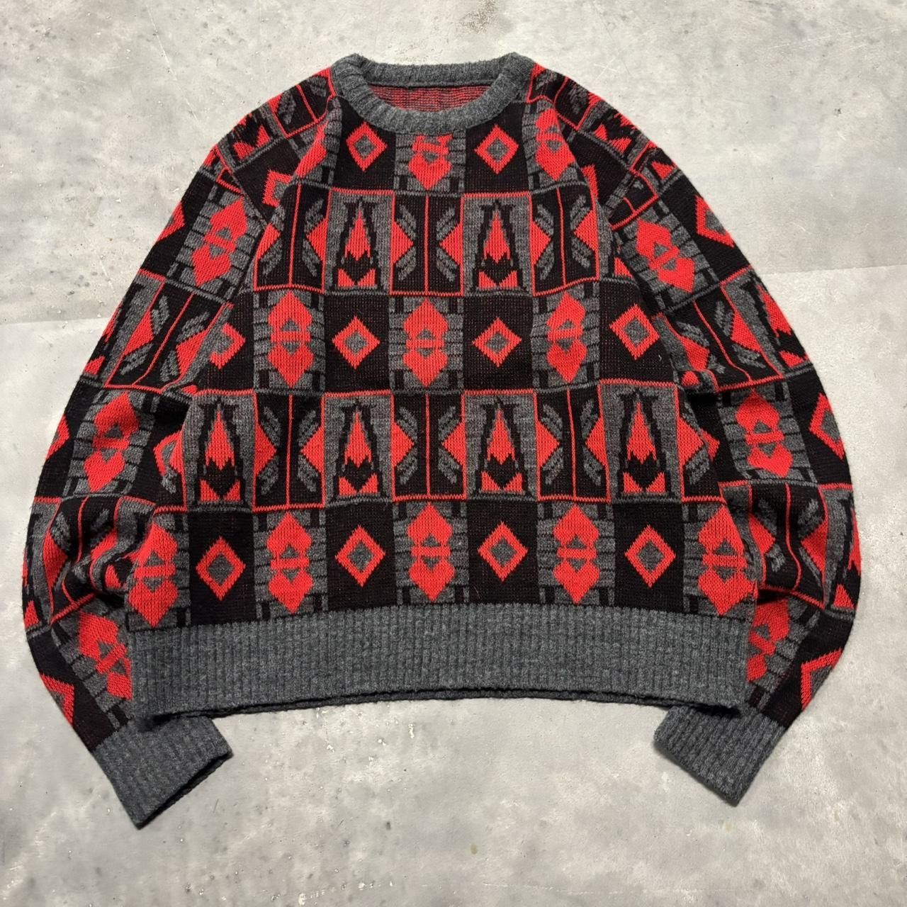 Japanese Brand × Vintage Crazy Vintage 90s Red 3D Knit Pattern Coogi Style Sweater! Size US L / EU 52-54 / 3 - 1 Thumbnail