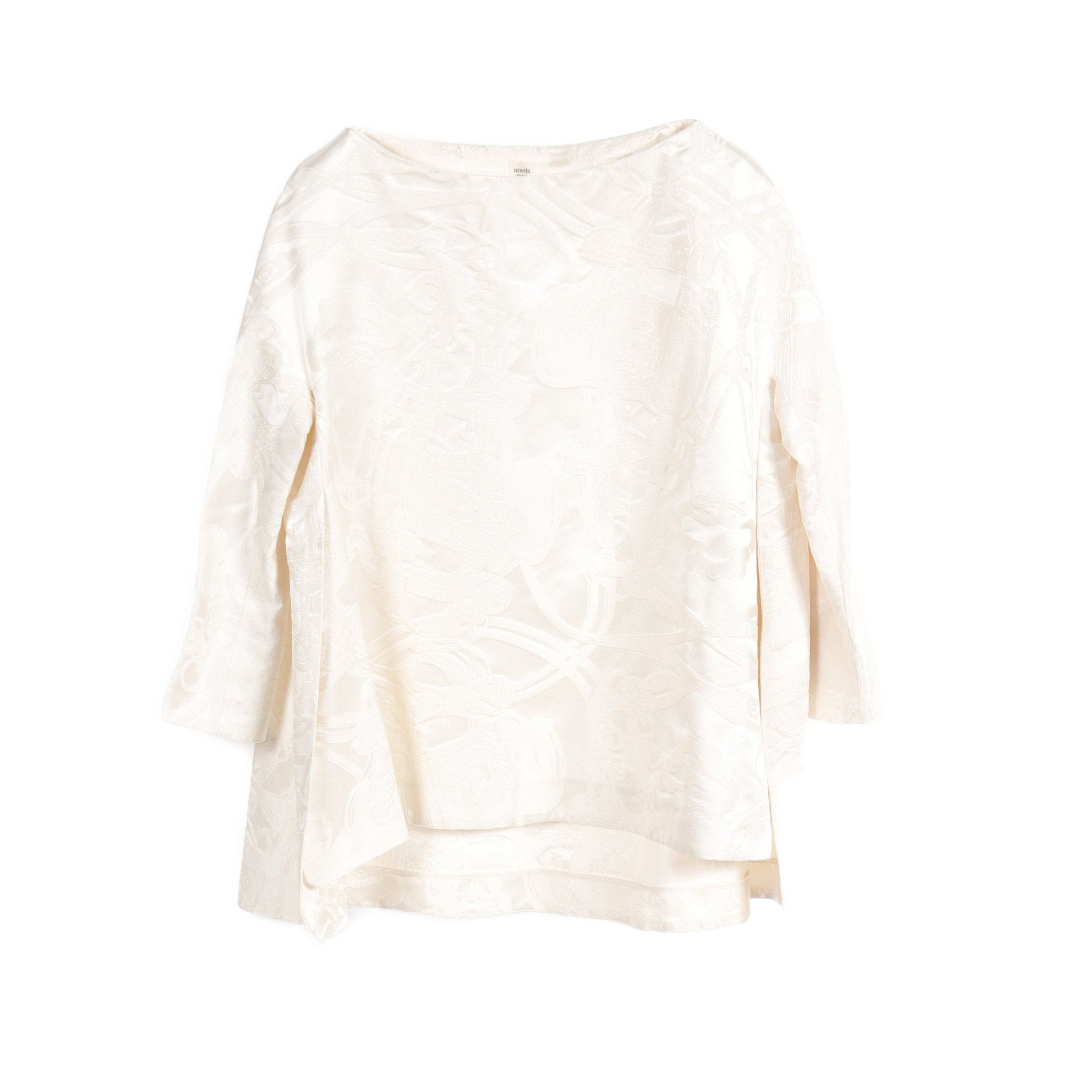 Hermes Hermes Blouse Boat Neck Silk Ivory Side Slit Size ONE SIZE - 1 Thumbnail