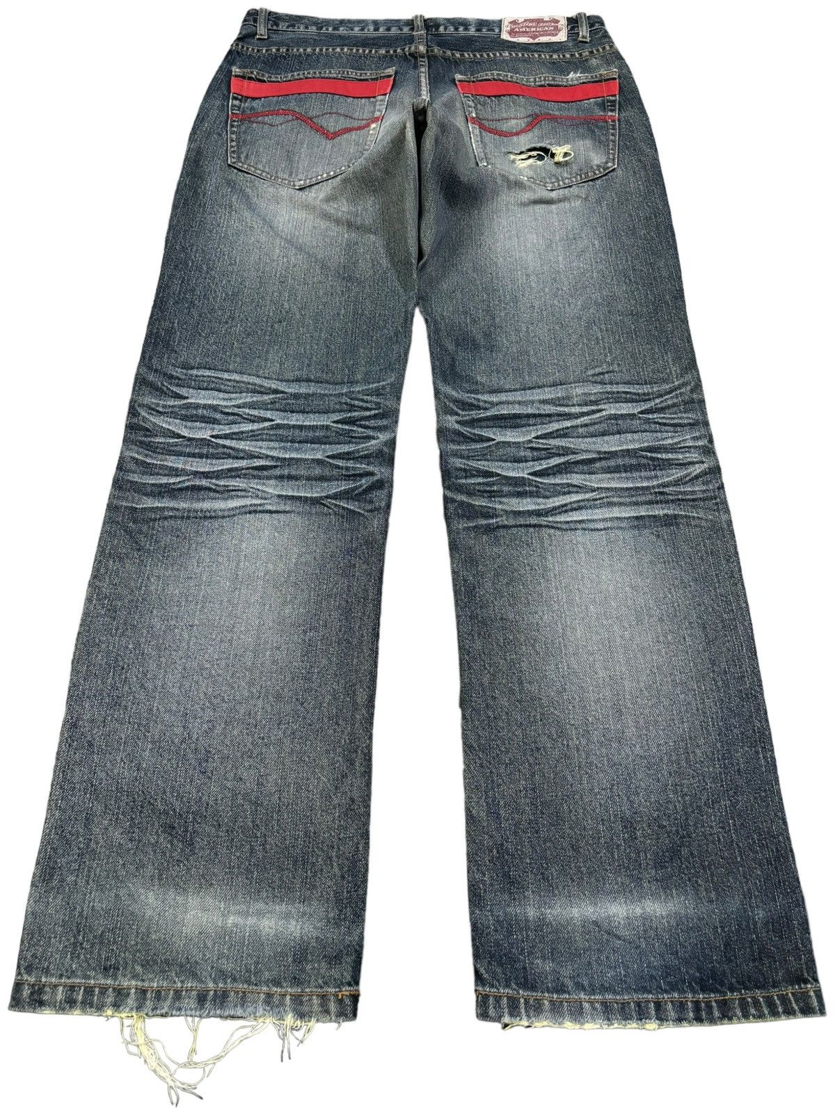 Japanese Brand Vintage Amore Puro American Classic Whiskers Ripped Jeans Size US 33 - 2 Thumbnail