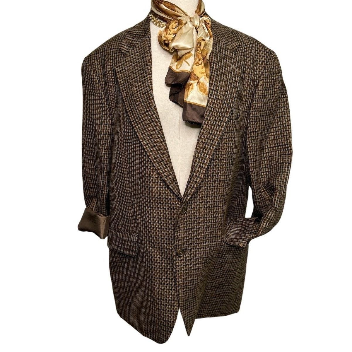 Chaps × Vintage Chaps Ralph Lauren Vintage Wool Houndstooth Blazer Brown 44R Size 44R - 1 Thumbnail