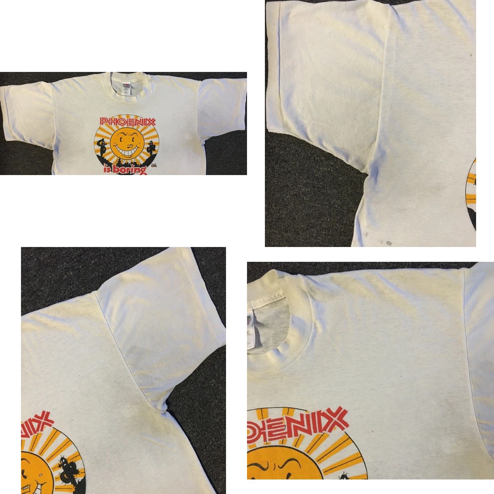 Vintage VINTAGE 90s Phoenix Is Boring Faded Distressed Shirt XL White T-Shirt Men Regular Fit Short Sleeve Sun Grunge Funny Joke Size US XL / EU 56 / 4 - 8 Thumbnail