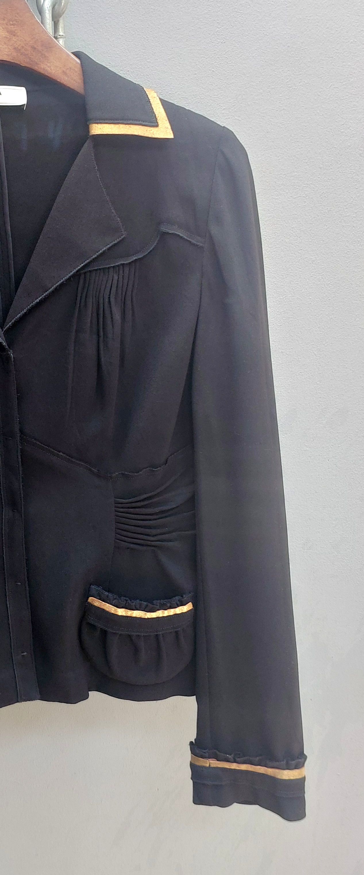 Prada Vintage x Prada Black Wool Jacket With Gold Trim Size S / US 4 / IT 40 - 2 Thumbnail