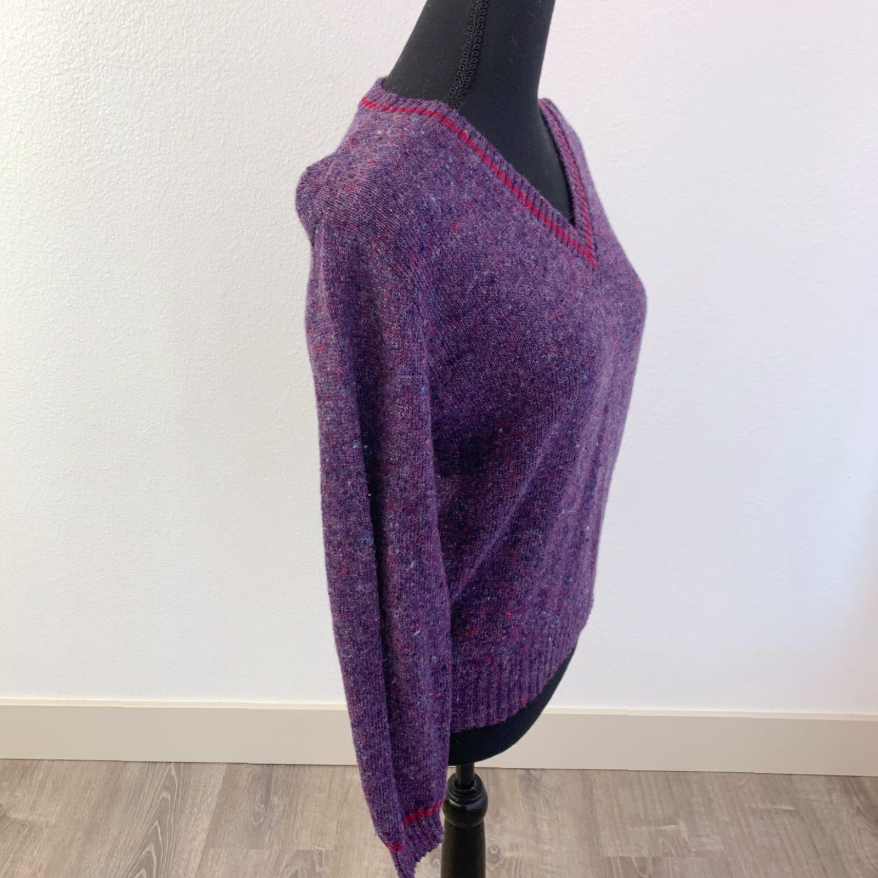 Vintage VINTAGE Garland Purple V-Neck Marled Wool Blend Sweater Medium L Size L / US 10 / IT 46 - 4 Thumbnail