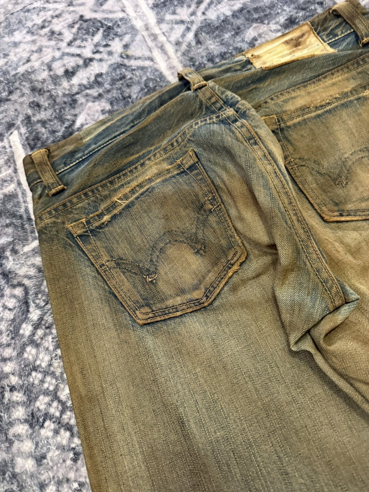 If Six Was Nine EDWIN 503 Earthy Mud Wash Patina Fade Distressed Jeans Size US 30 / EU 46 - 14 Thumbnail