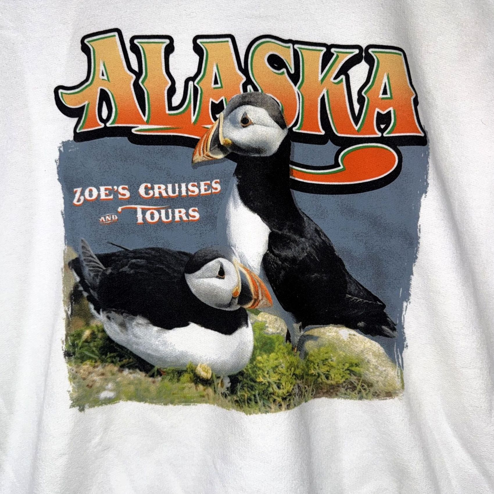 Hanes Vintage Hanes Sweatshirt Crew Neck Mens L White Puffin Graphic Alaska Zoe's Cruises and Tours Graphic Print Fleece 50/50 Pullover Size US L / EU 52-54 / 3 - 4 Thumbnail