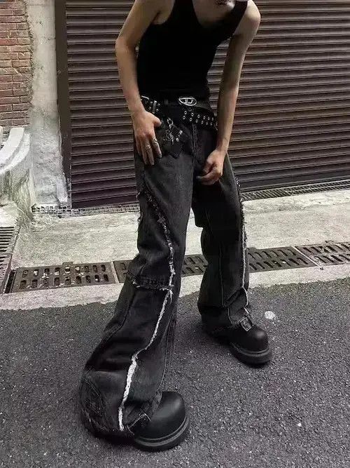 Japanese Brand Vintage raw edge patchwork distressed bootcut jeans Size US 32 / EU 48 - 3 Thumbnail