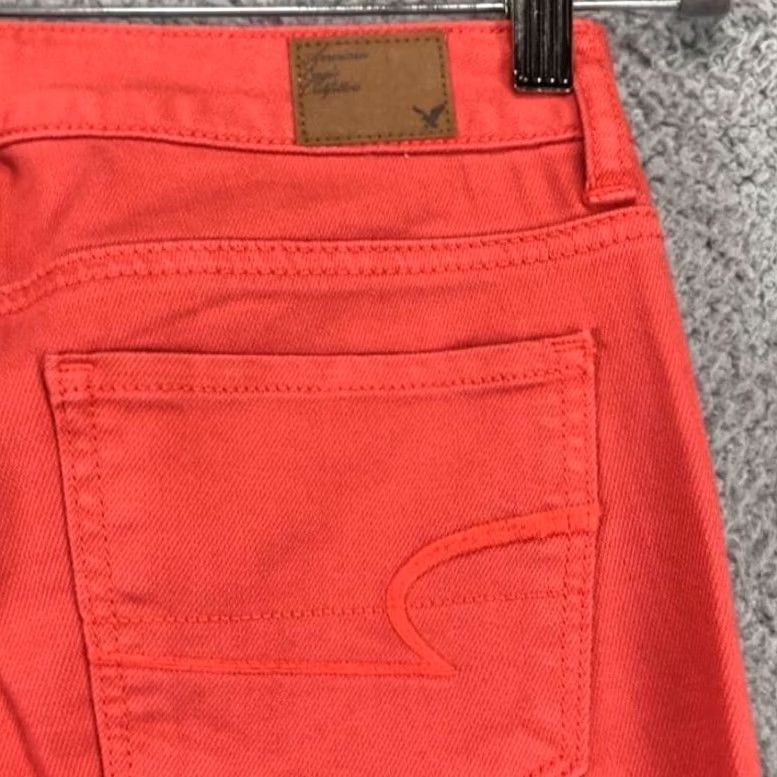 Vintage American Eagle Jeans Women 2 Orange Denim Skinny Stretch Low Rise Button Waist 30 Inseam 32 Ladies Size 26" / US 2 / IT 38 - 4 Thumbnail
