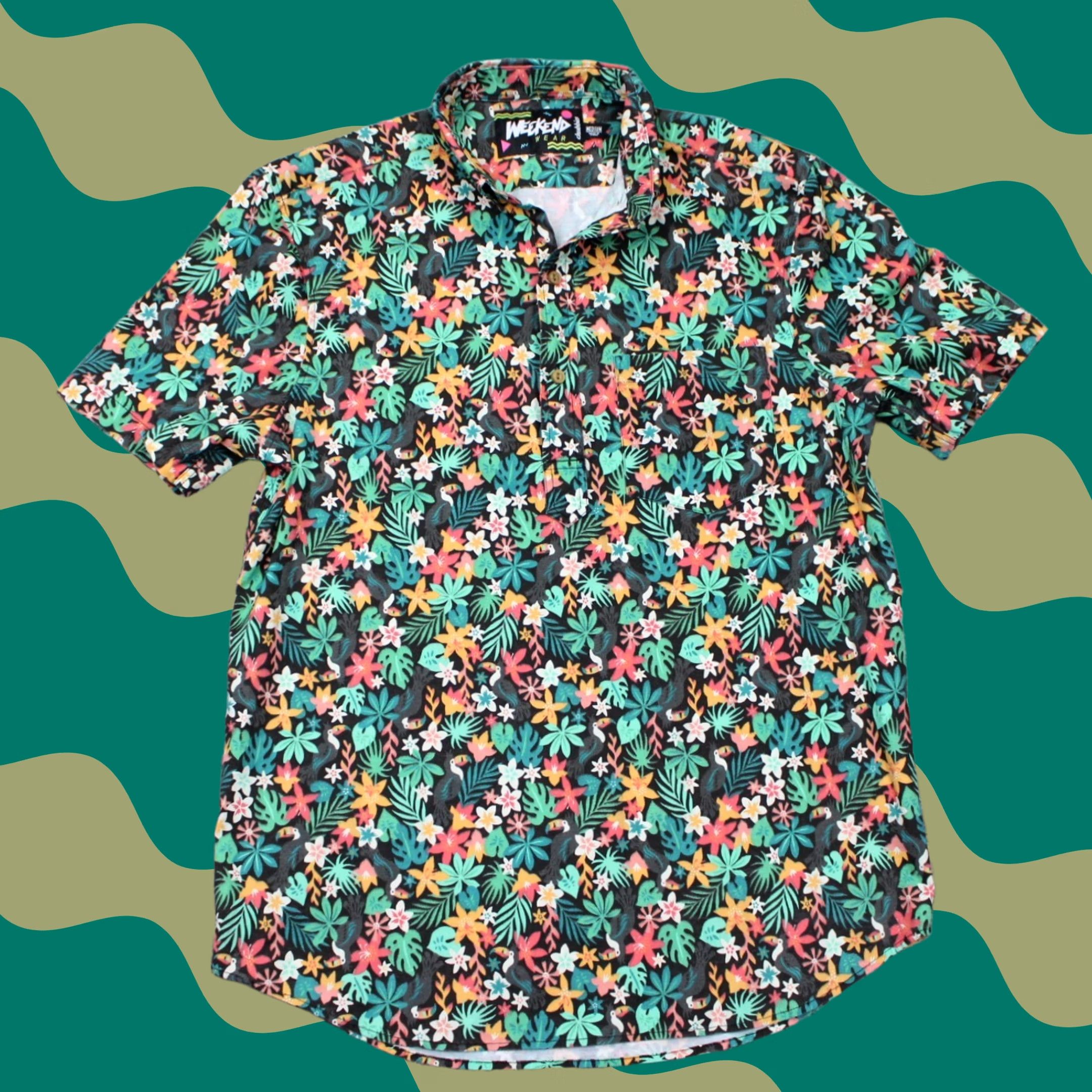 Chubbies Chubbies Hawaiian Shirt Mens M Green Floral Short Sleeve Button-Down Past Weekend Wear S/S Pullover Shirt Size US M / EU 48-50 / 2 - 1 Thumbnail