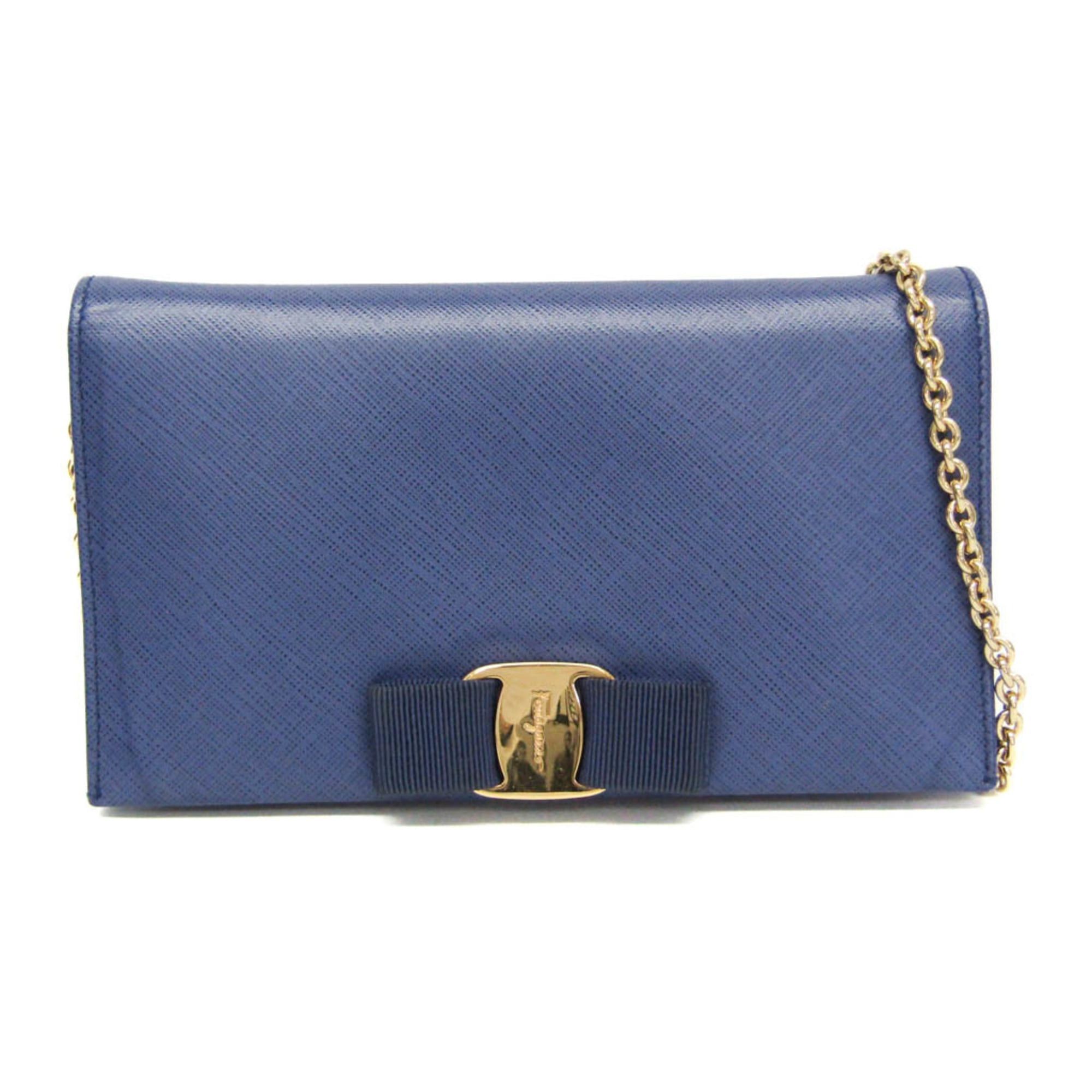 Salvatore Ferragamo Salvatore Ferragamo Vara KB 22B850 Women's Leather Chain/Shoulder Wallet Blue Size ONE SIZE - 1 Thumbnail