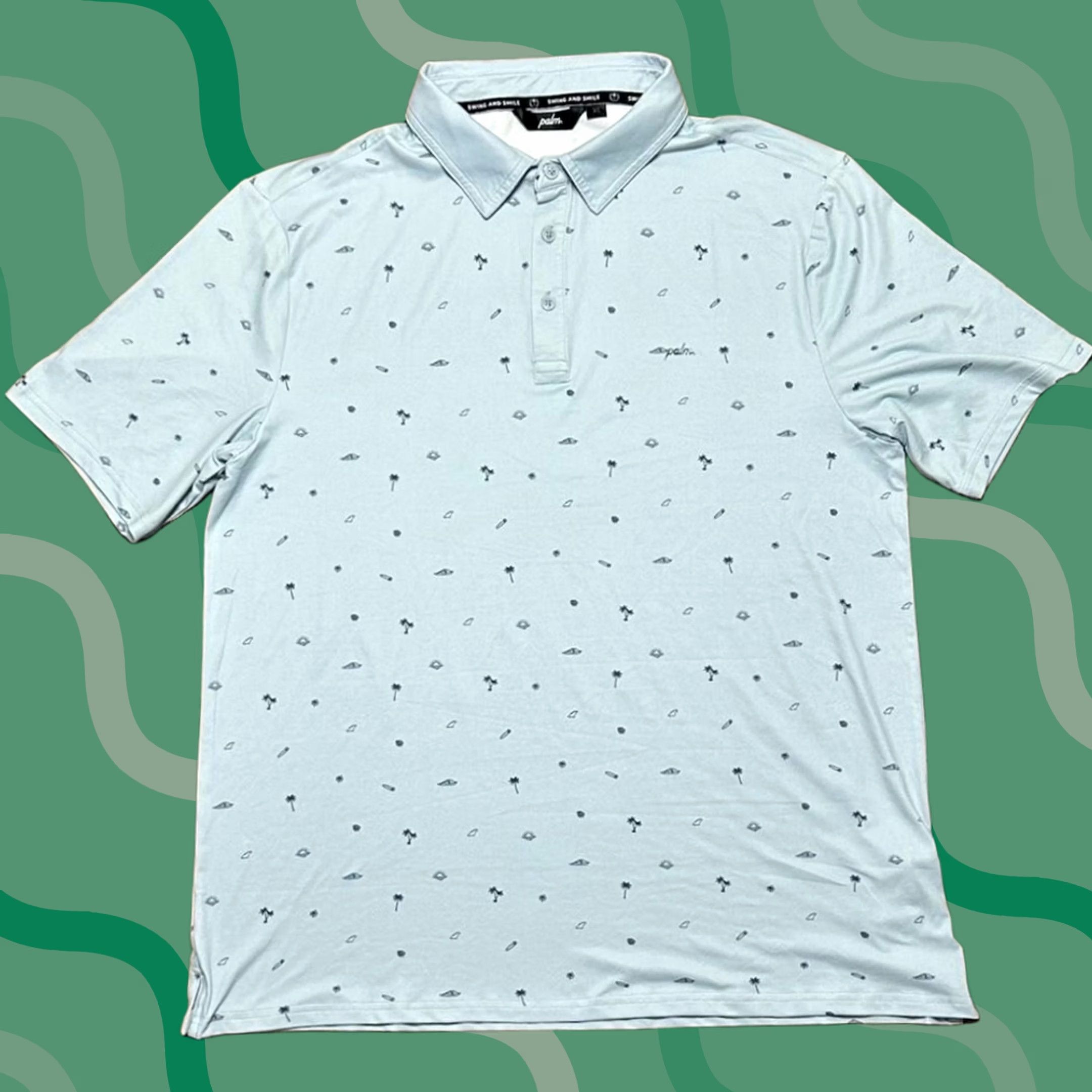 Vintage Palm Golf Co Palm Tree Polo Golf Performance Light Blue Heather XL Men's Size US XL / EU 56 / 4 - 1 Thumbnail