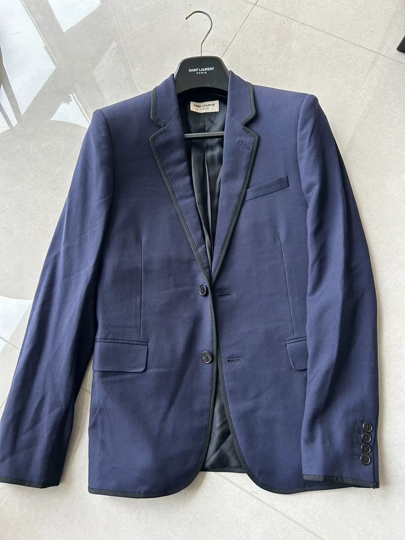 Saint Laurent 13fw original black border blue suit jacket -DMC