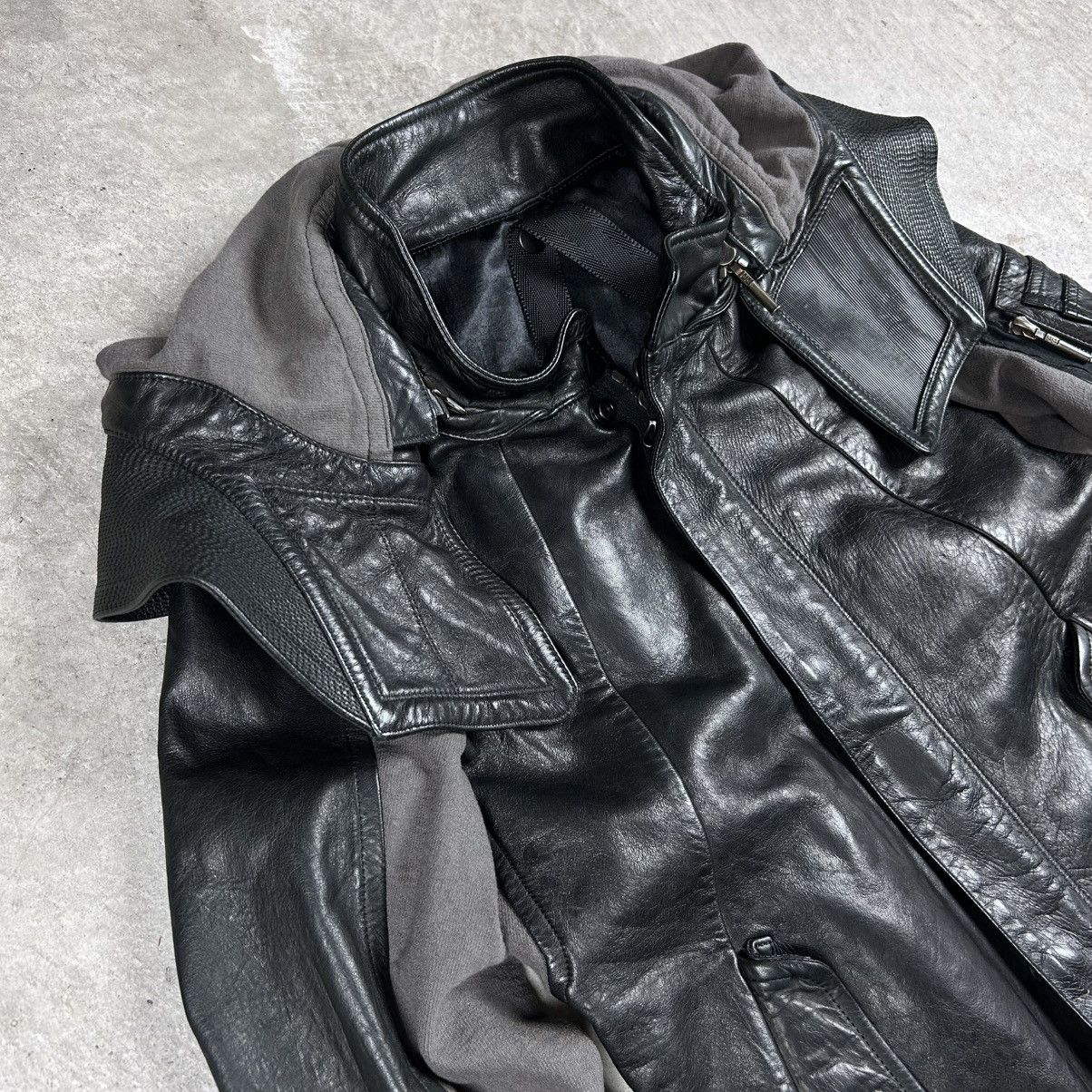S/STERE S/STERE 2011SS Hooded Panel Leather Jacket Size US M / EU 48-50 / 2 - 5 Thumbnail