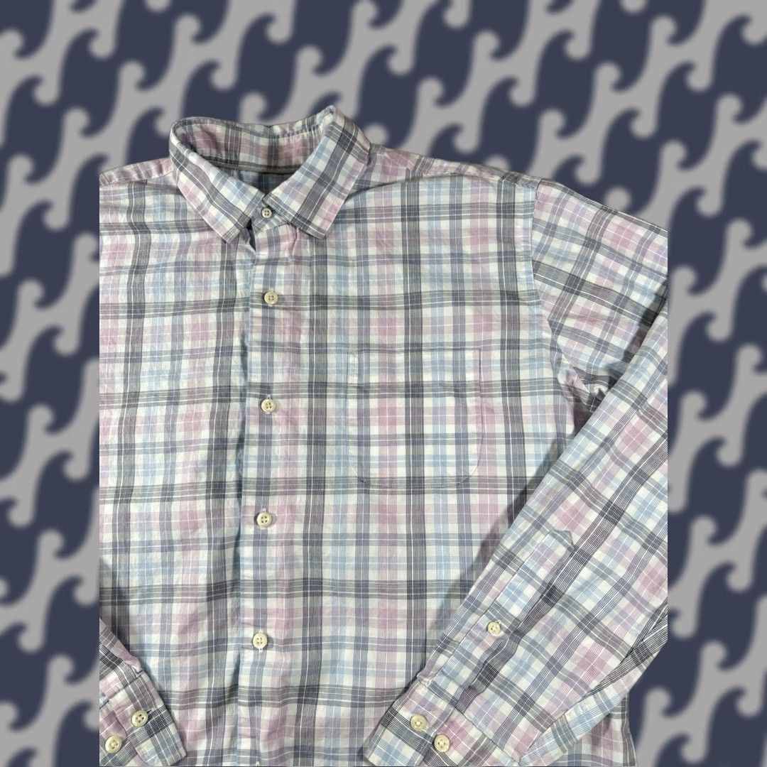 Peter Millar Peter Millar Dress Shirt Mens Large Blue Plaid Check Button Up 100% Cotton Regular Long Sleeve White Collar Mens Shirt Size 42R - 1 Thumbnail