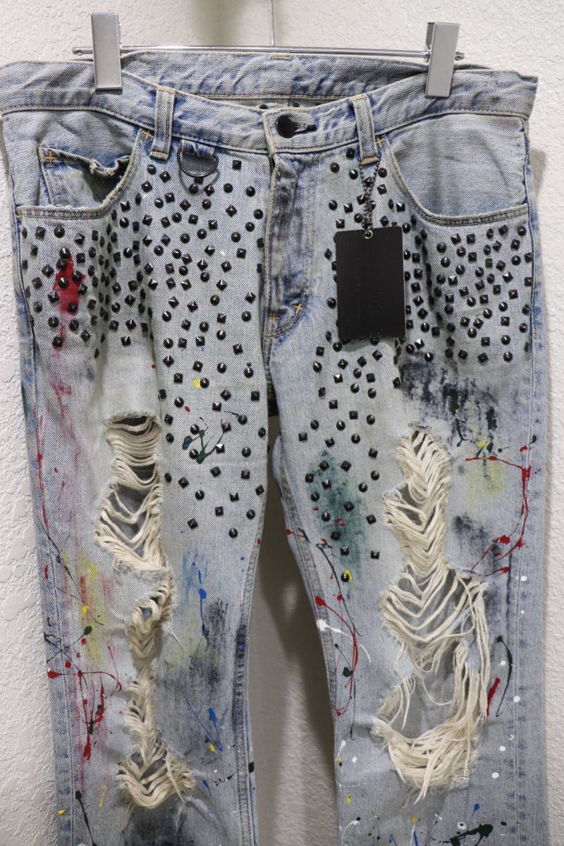 image of 06Ss ‘Studded Crash Paint’ Denim Rare in Blue, Men's (Size 32)