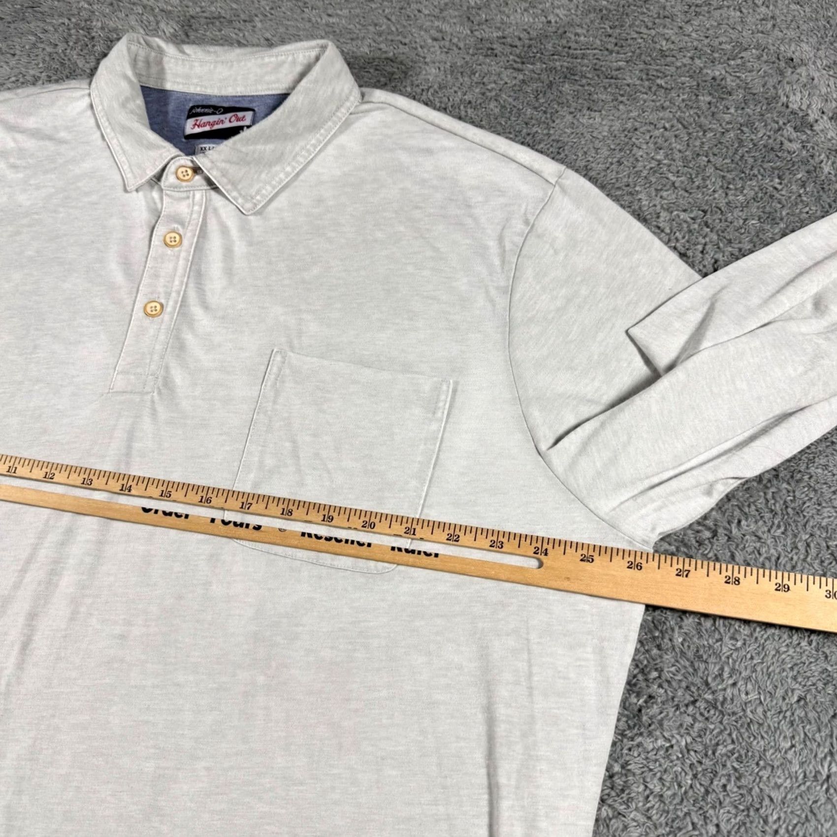 johnnie-O Johnnie-O Long Sleeve Polo Mens Big 2X Gray Collared Jersey Cotton Blend Pockets Logo 3-Button Casual All Seasons Shirt Size US XXL / EU 58 / 5 - 7 Thumbnail