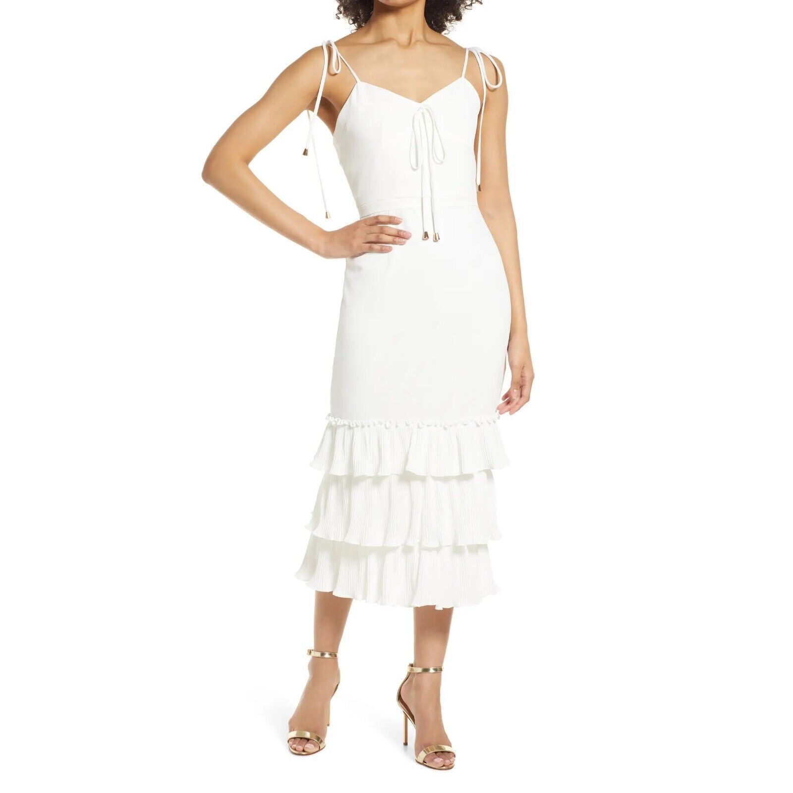 The Unbranded Brand Elle Zeitoune Women White Tiered Sheath Midi Dress Size S Size S / US 4 / IT 40 - 1 Thumbnail