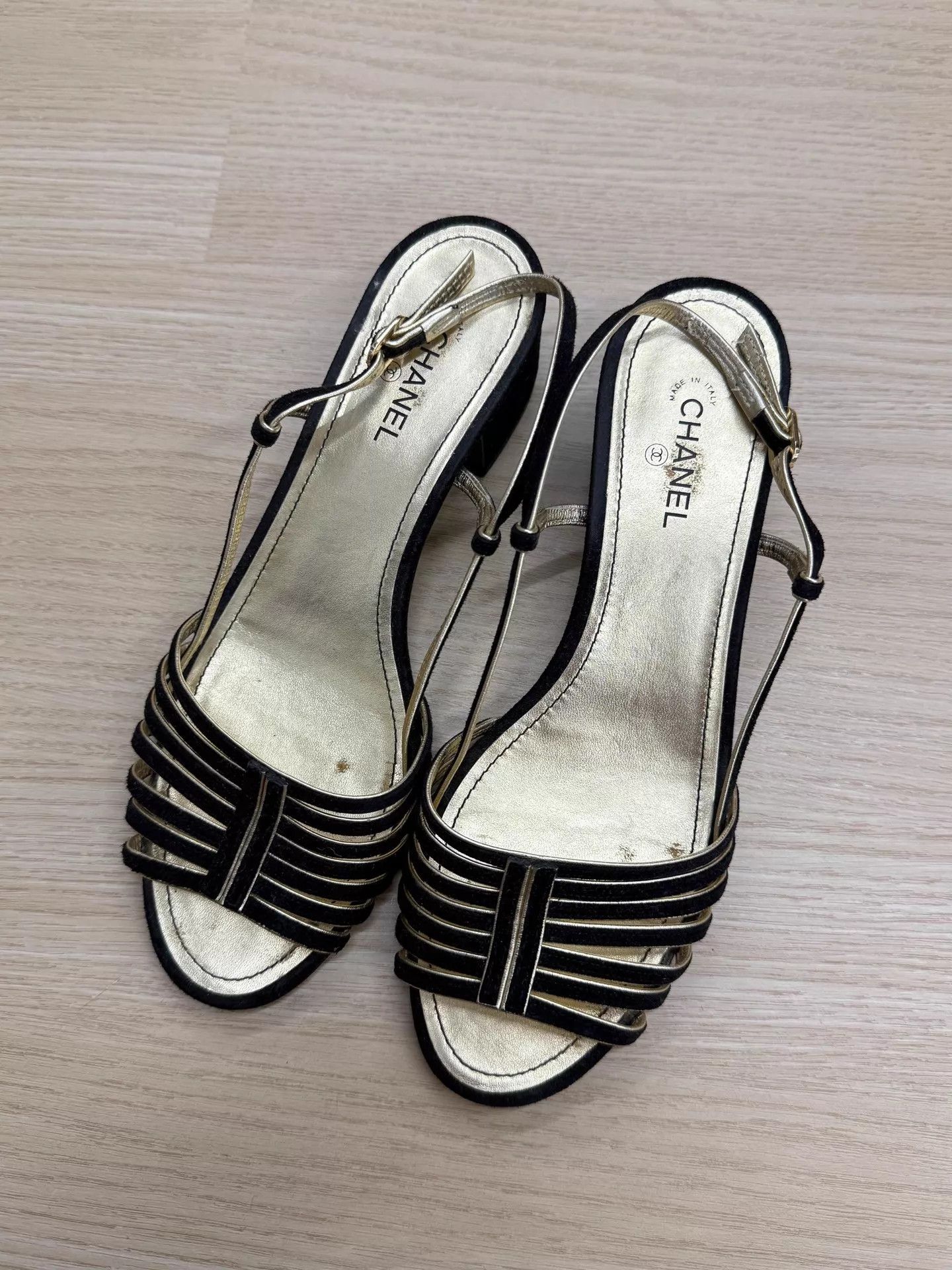 Chanel Chanel Women's Black & Gold Resoled Sandals Size 38 Size US 7.5 / IT 37.5 - 1 Thumbnail