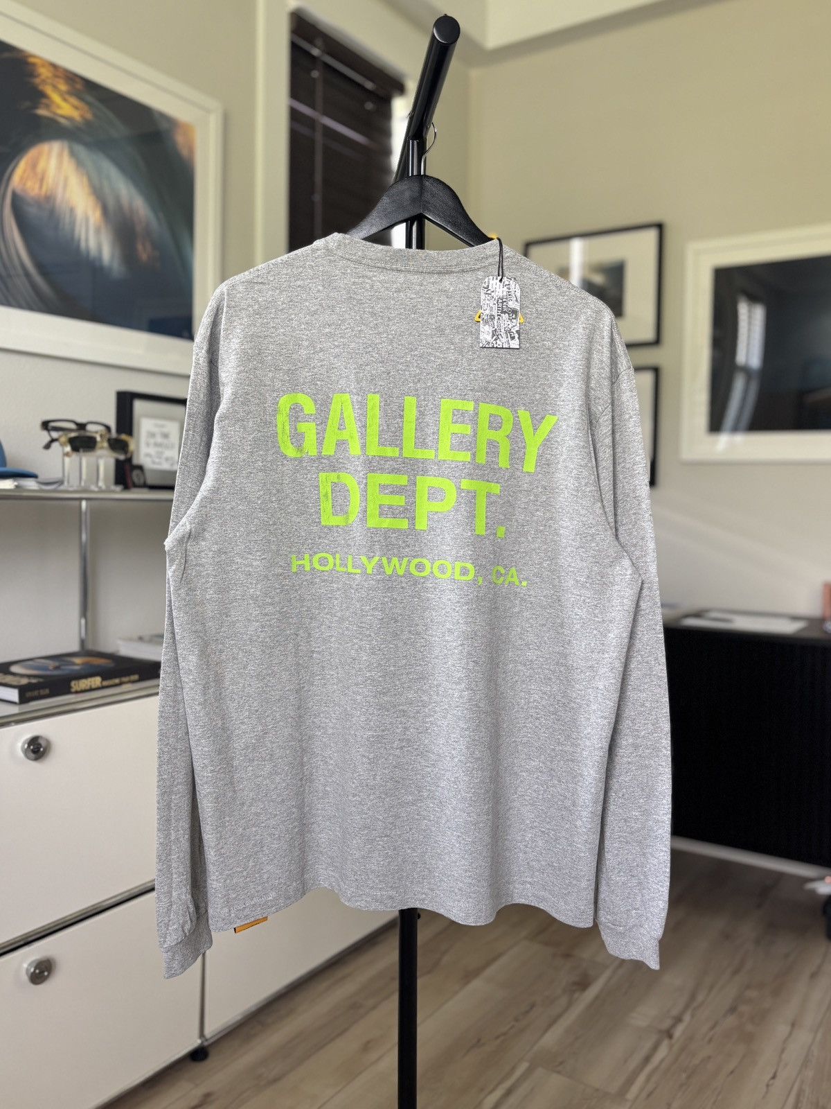 GALLERY DEPT LONG SLEEVE NEON GREEN LOGO TEE