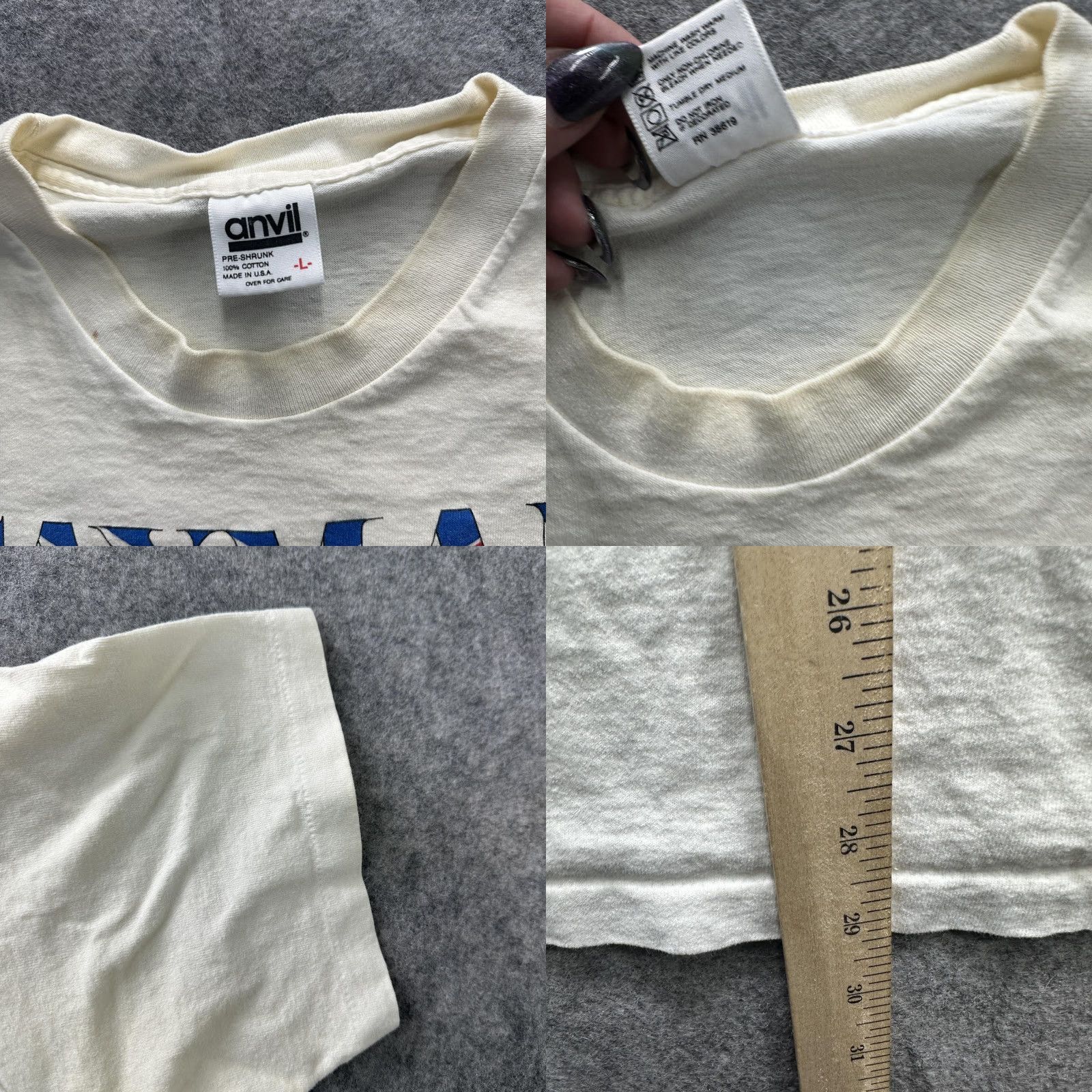 Anvil VINTAGE Anvil Cayman Islands Shirt Mens Large White Graphic Print Travel 90s US Made Crew Neck Short Sleeve Size US L / EU 52-54 / 3 - 8 Thumbnail
