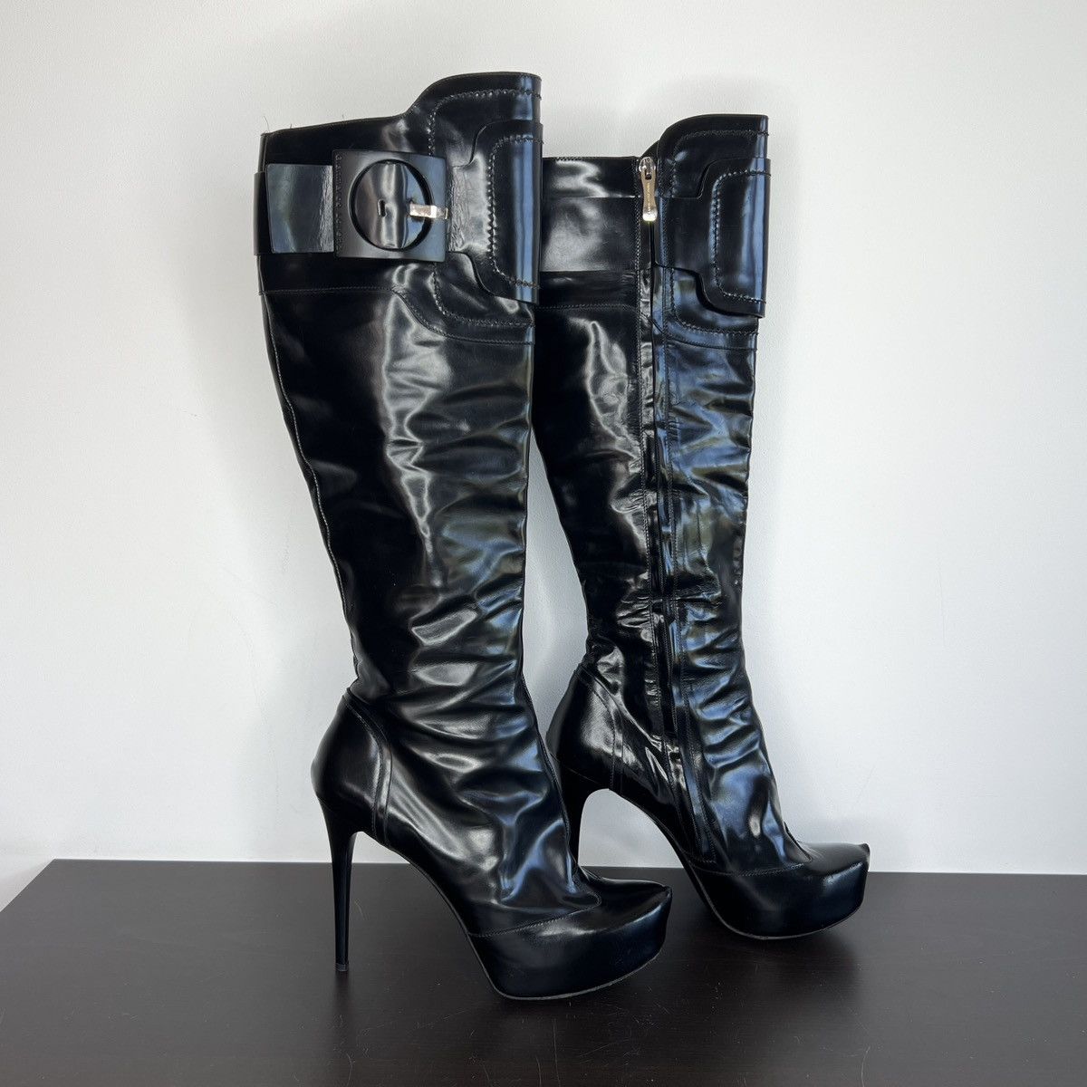 Gianmarco Lorenzi boots High Black Leather Y2K Coquette