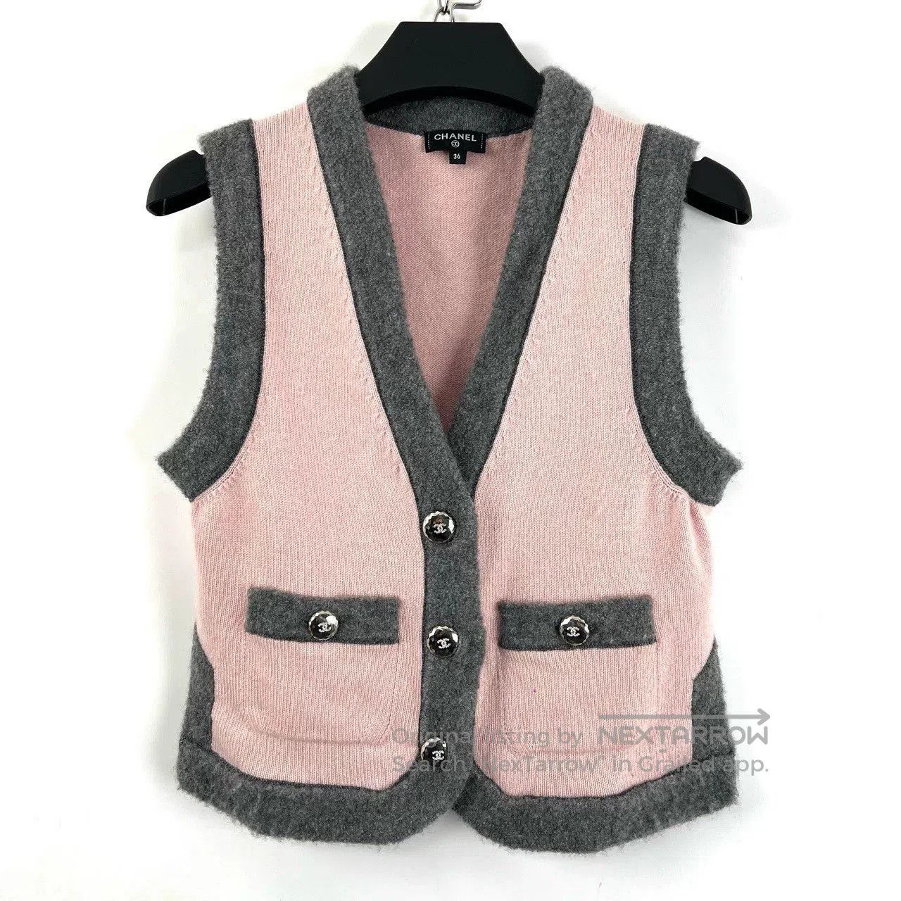 Chanel Gray Pink Knit Vest Sleeveless.