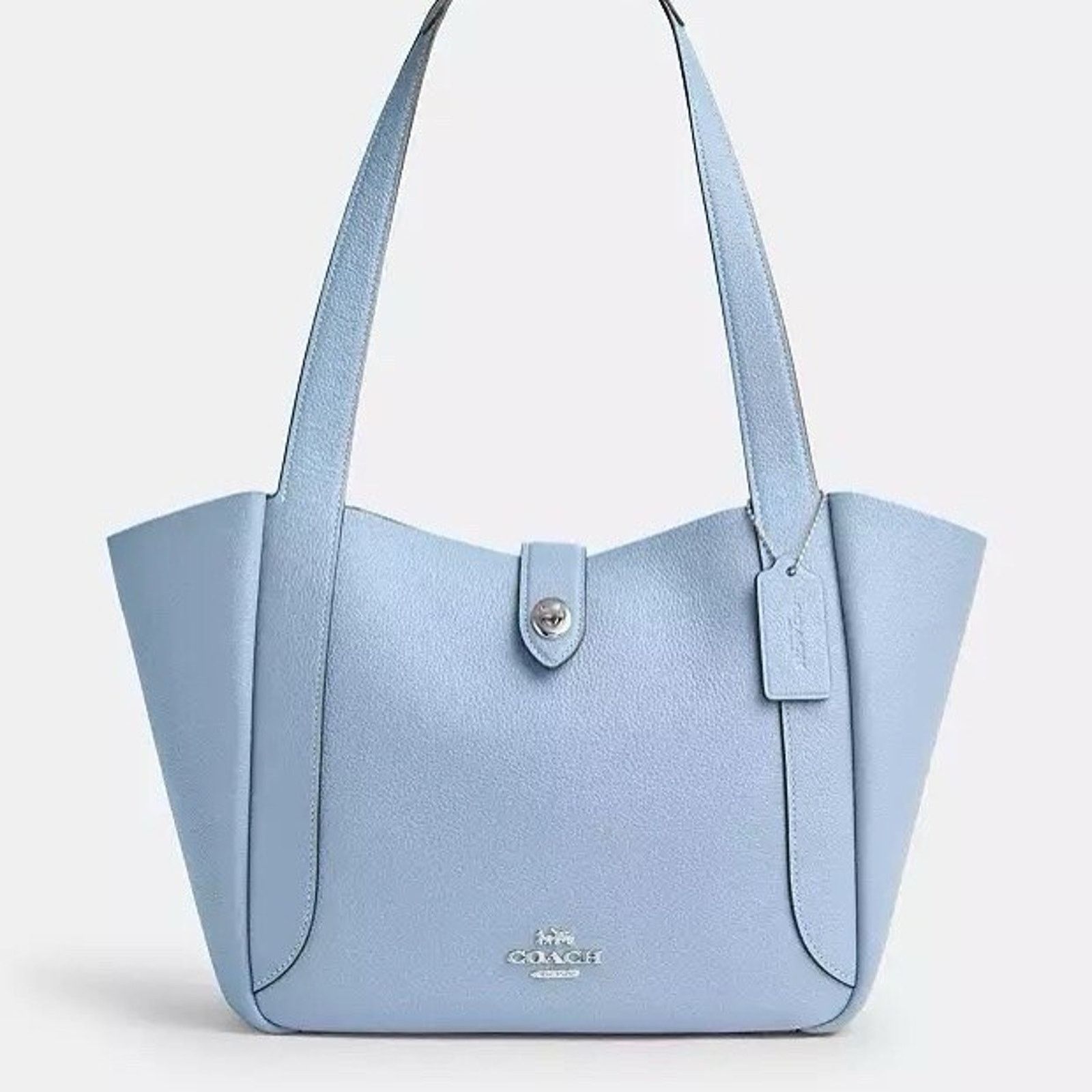 Coach NWT COACH Hadley Turnlock Tote Bag Leather Sv/Bluebell CAL17 Size ONE SIZE - 5 Thumbnail