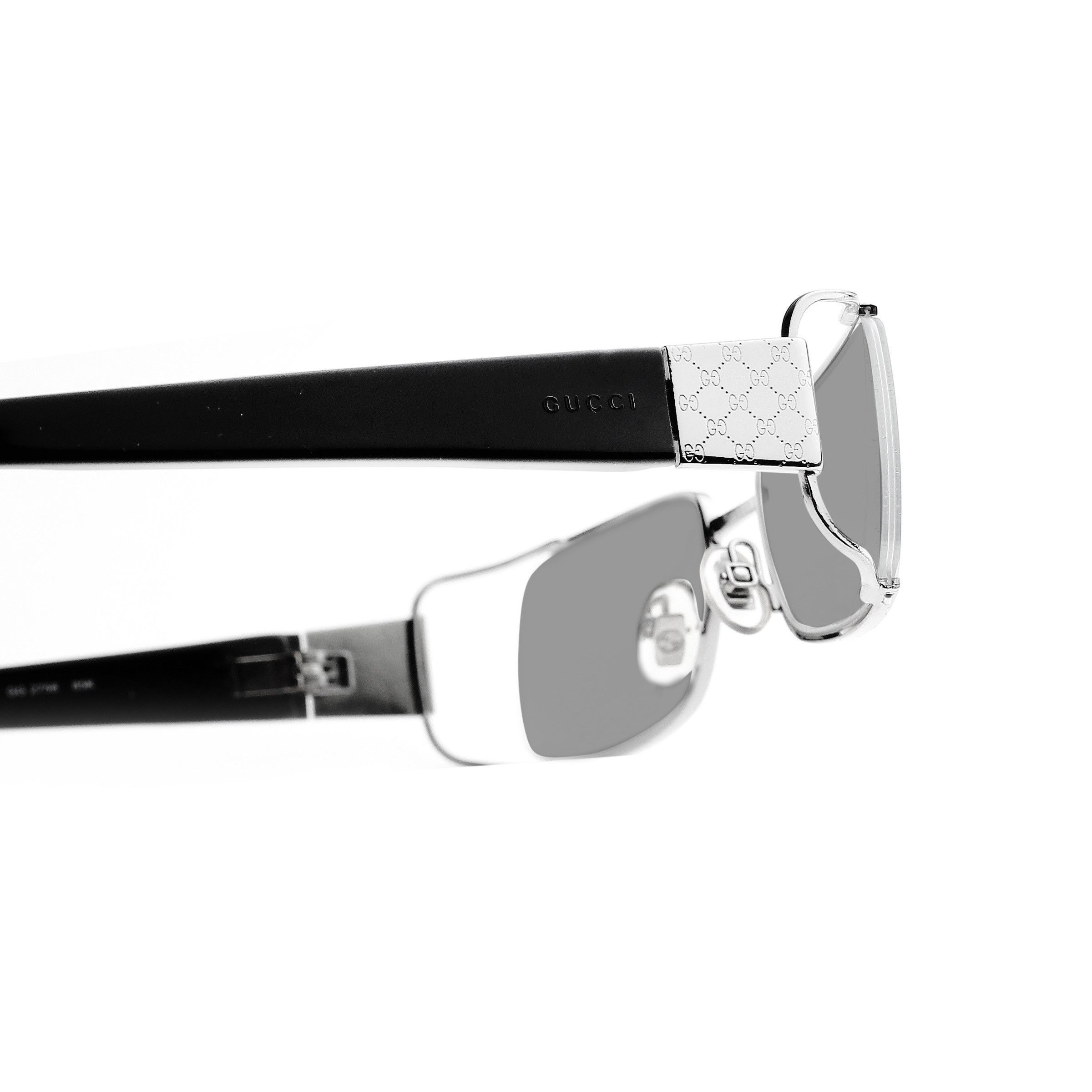 Gucci '00s Black & Silver Monogram Rectangular Sunglasses