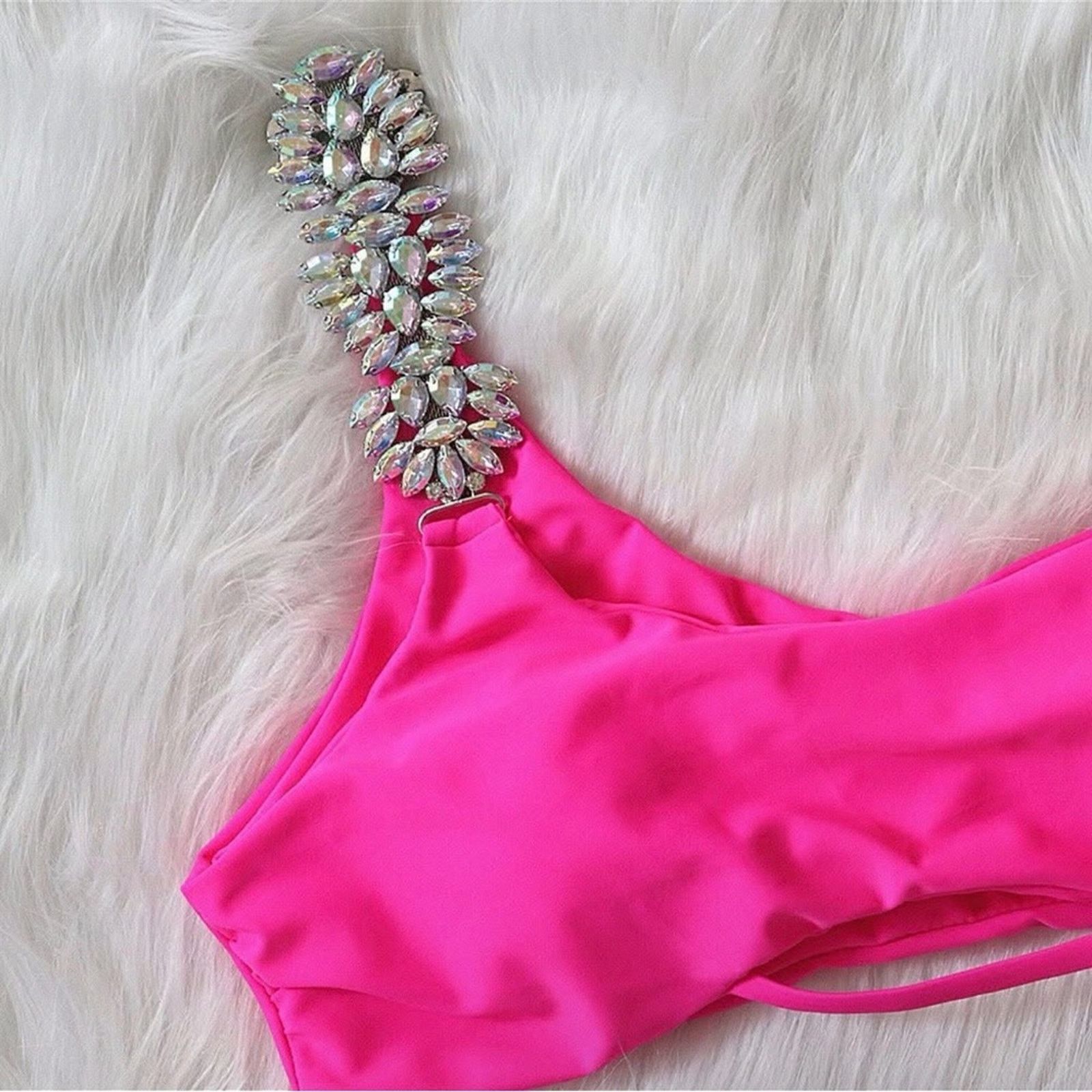 Other New Y2K Pink One-Shoulder 2 piece Swimsuit Bikini size S Size ONE SIZE - 5 Thumbnail