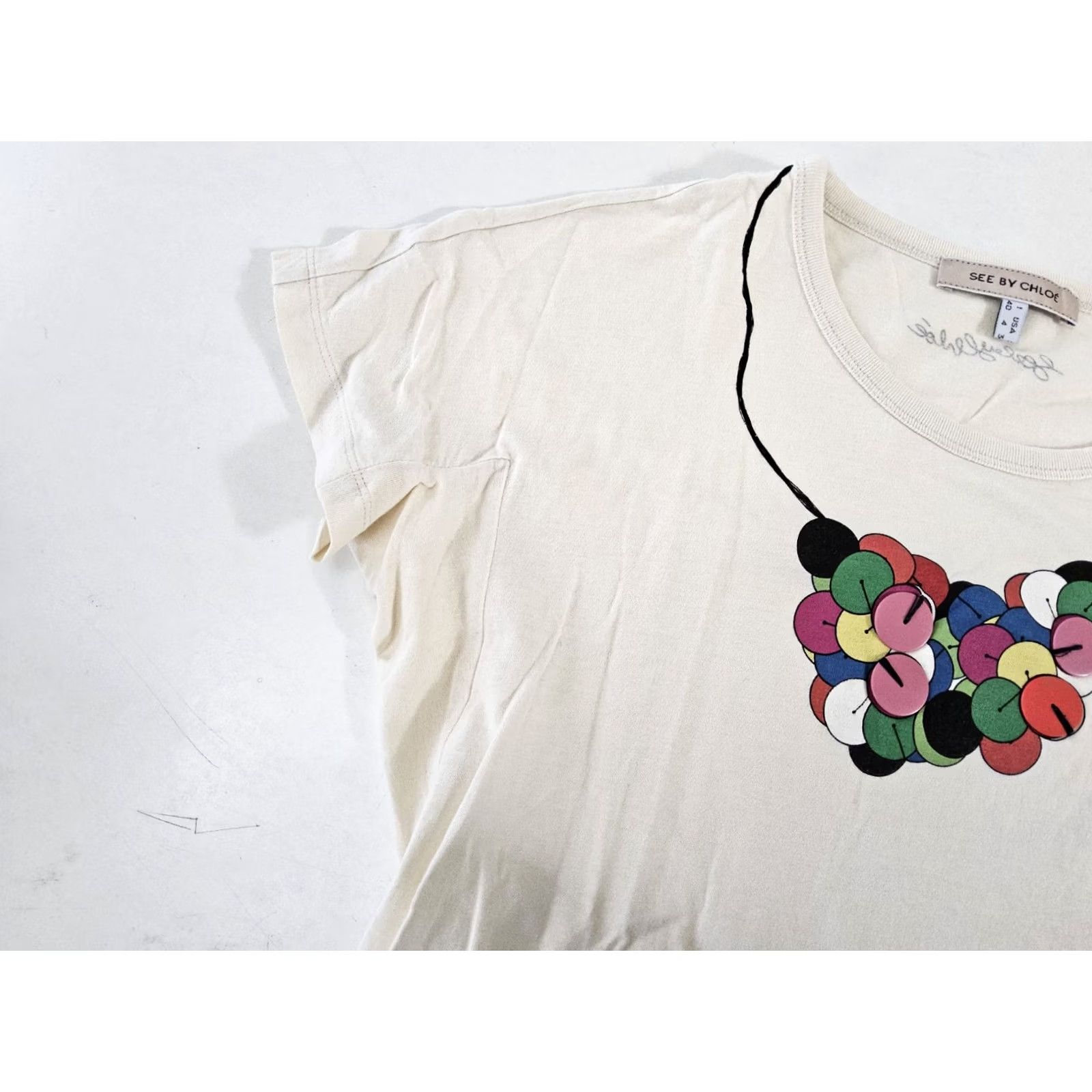 Vintage See By Chloe T-Shirt Short Sleeve Women Size 4 Ivory Cotton Size S / US 4 / IT 40 - 5 Thumbnail