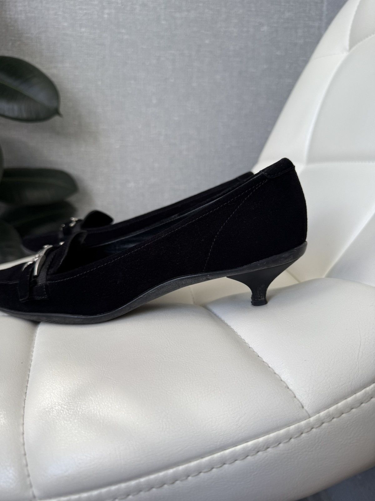 Prada Prada Kitten Heel Pumps Silver Buckle Black Suede Flats Size US 6.5 / IT 36.5 - 3 Thumbnail