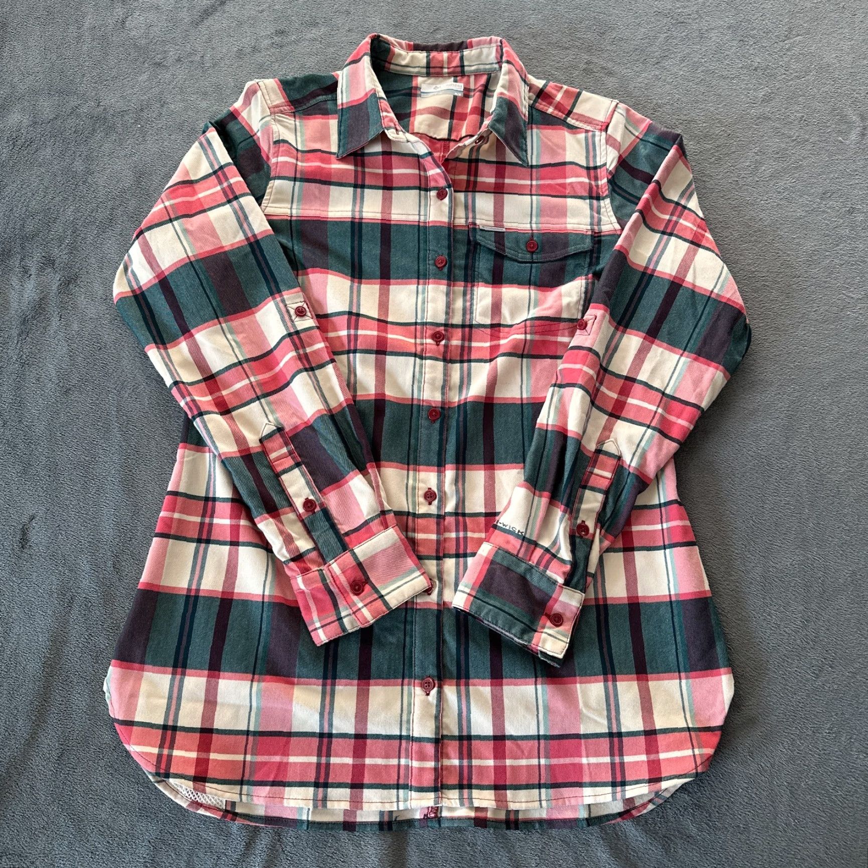 Pinko Columbia Tunic Womens Medium Silver Ridge 2 Pink Green Plaid Flannel Top Button-Up Casual Travel Workwear All Seasons Breathable Pockets Pocket Phone Size M / US 6-8 / IT 42-44 - 7 Thumbnail