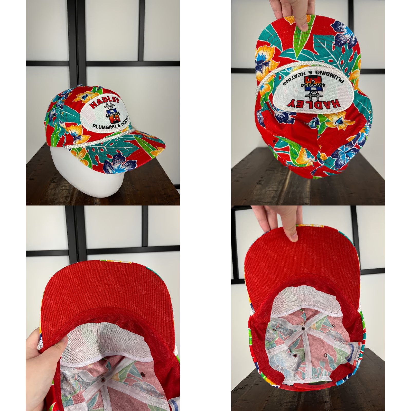 Vintage San Sun Hat Cap - Red Floral Twill Snapback Adult One Size - Men's Casual Baseball Cap - 90s Plumbing & Heating Theme Size ONE SIZE - 8 Thumbnail