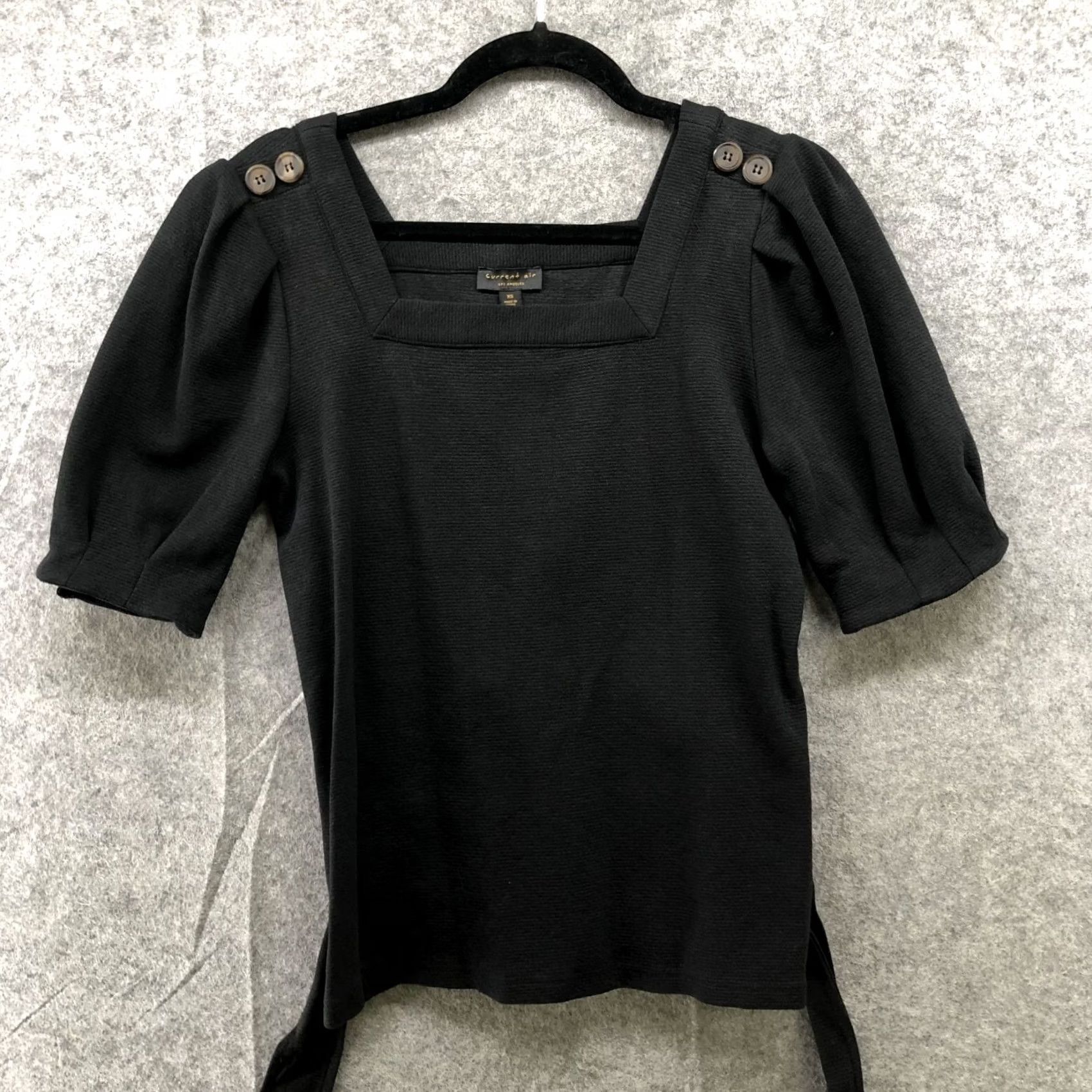 Anthropologie Current Air Square Neck Puff Sleeve Top Womens XS Black Tie Waist Size XS / US 0-2 / IT 36-38 - 3 Thumbnail