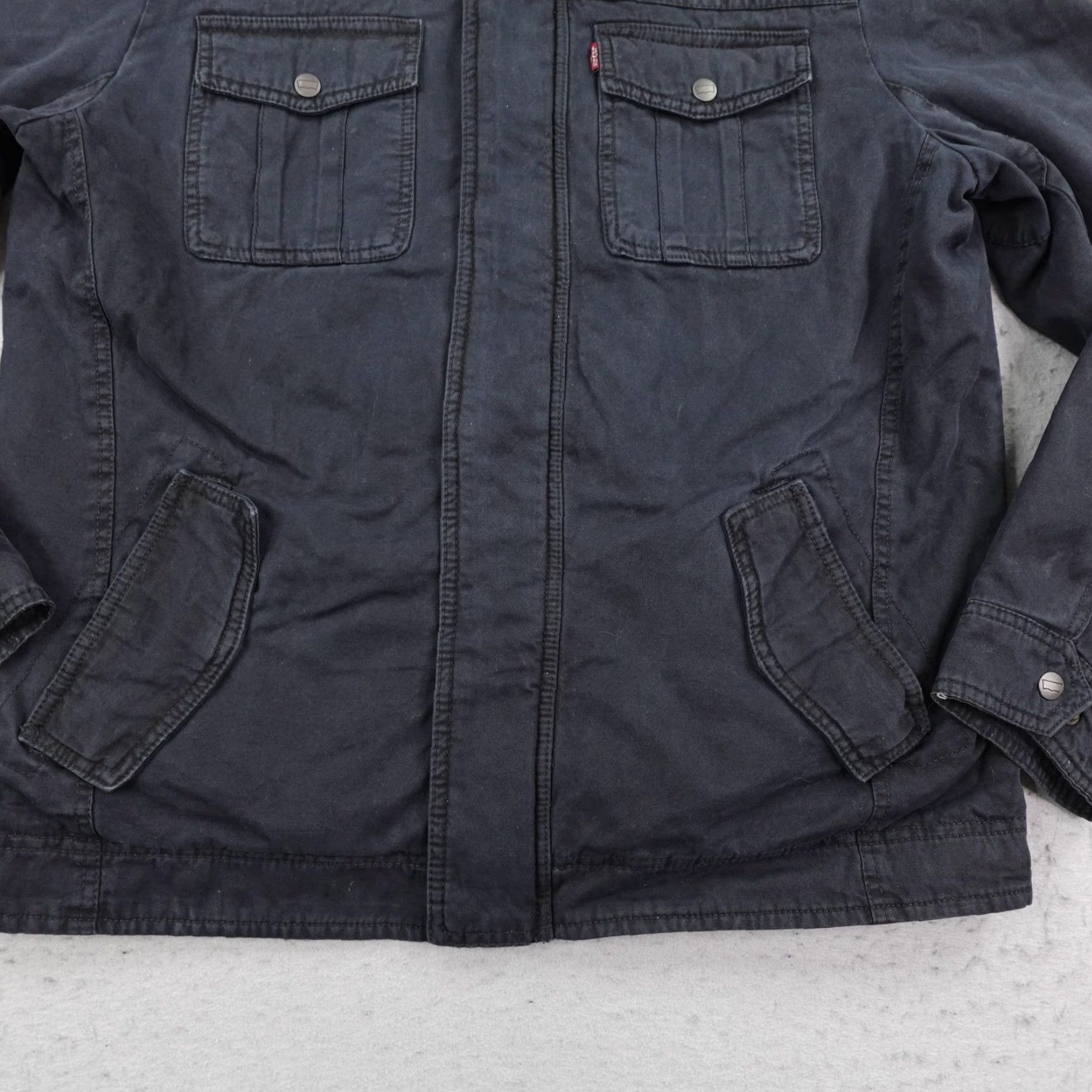 Levi's Levis Jacket Mens M Black Canvas Hooded Quilted Lined Utility Work Coat Size US M / EU 48-50 / 2 - 4 Thumbnail