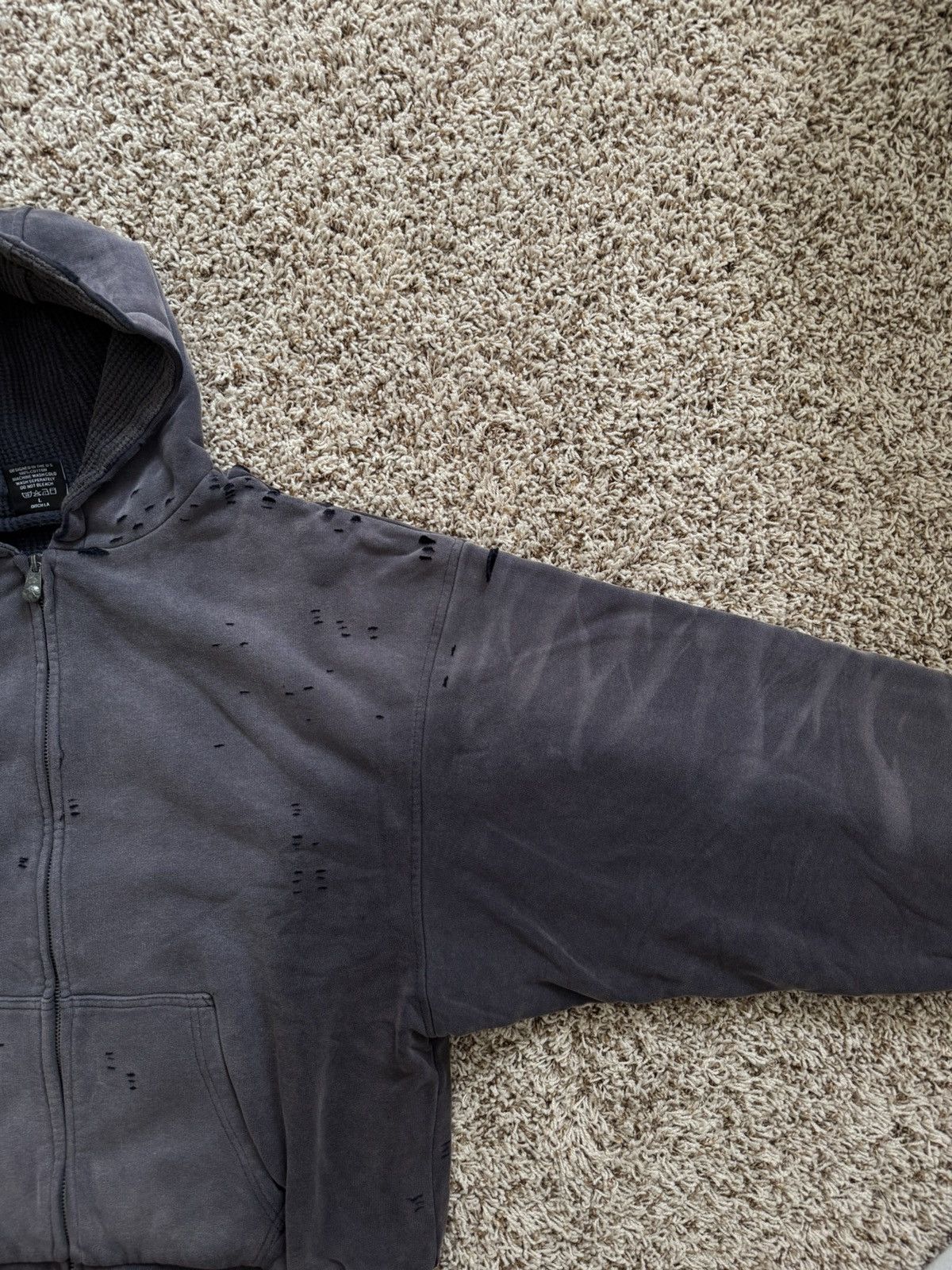 murd333r.fm Ditch LA Dusk Purple Ruin Distressed Thermal Zip Up Hoodie Size US L / EU 52-54 / 3 - 3 Thumbnail