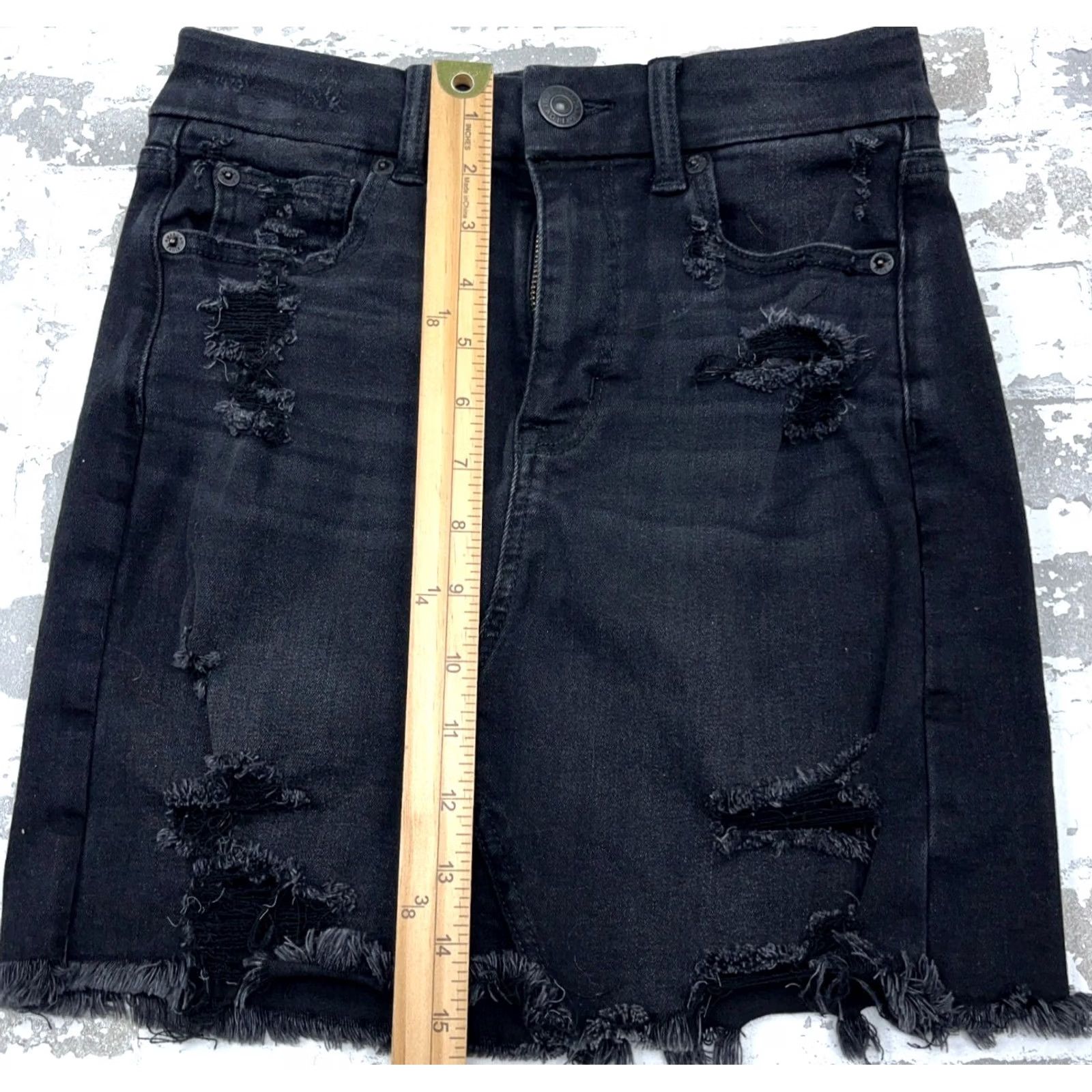 American Eagle Outfitters VINTAGE American Eagle Outfitters Skirt Women 2 Mini Denim Black AE Button Pockets 90s Stylish Womens Size 26" / US 2 / IT 38 - 4 Thumbnail