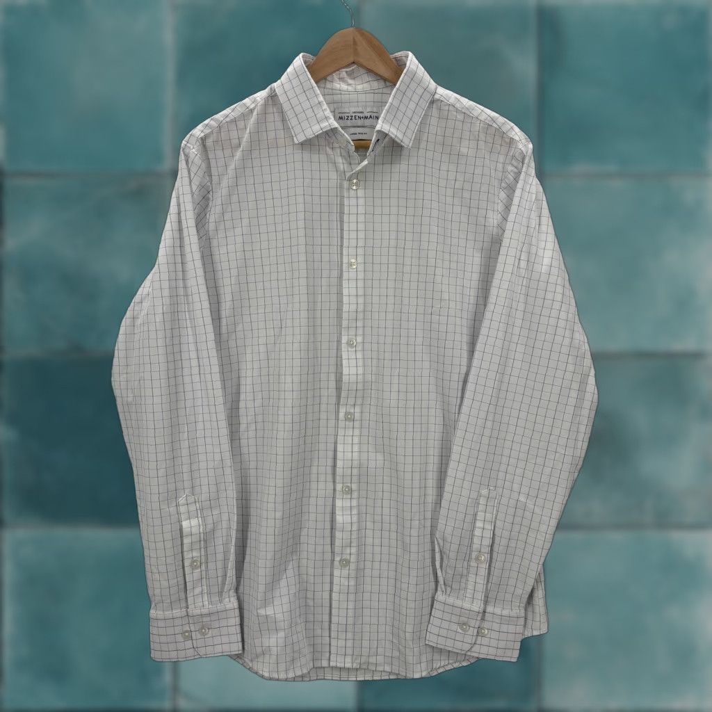 Mizzen+Main Mizzen+Main Leeward Shirt Mens Large White Check Trim Fit Non Iron Stretch Work Shirt Size US L / EU 52-54 / 3 - 1 Thumbnail
