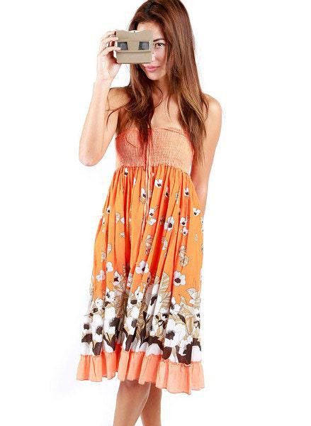 Designer 90s Vintage Floral Orange Summer Dress Japanese flowers Size M / US 6-8 / IT 42-44 - 4 Thumbnail