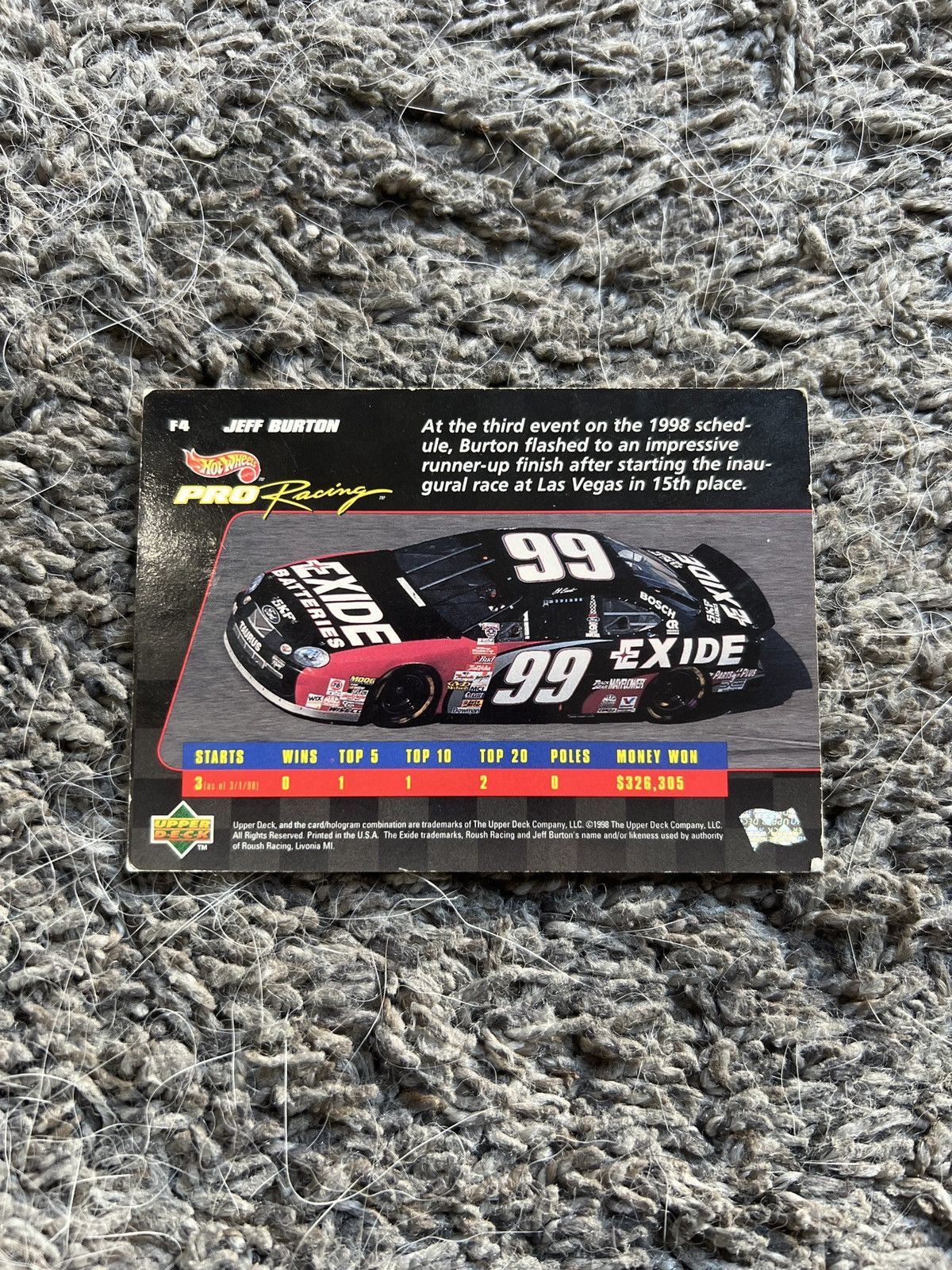Vintage 1998 Upper Deck #F4 Jeff Burton Card Size ONE SIZE - 2 Thumbnail