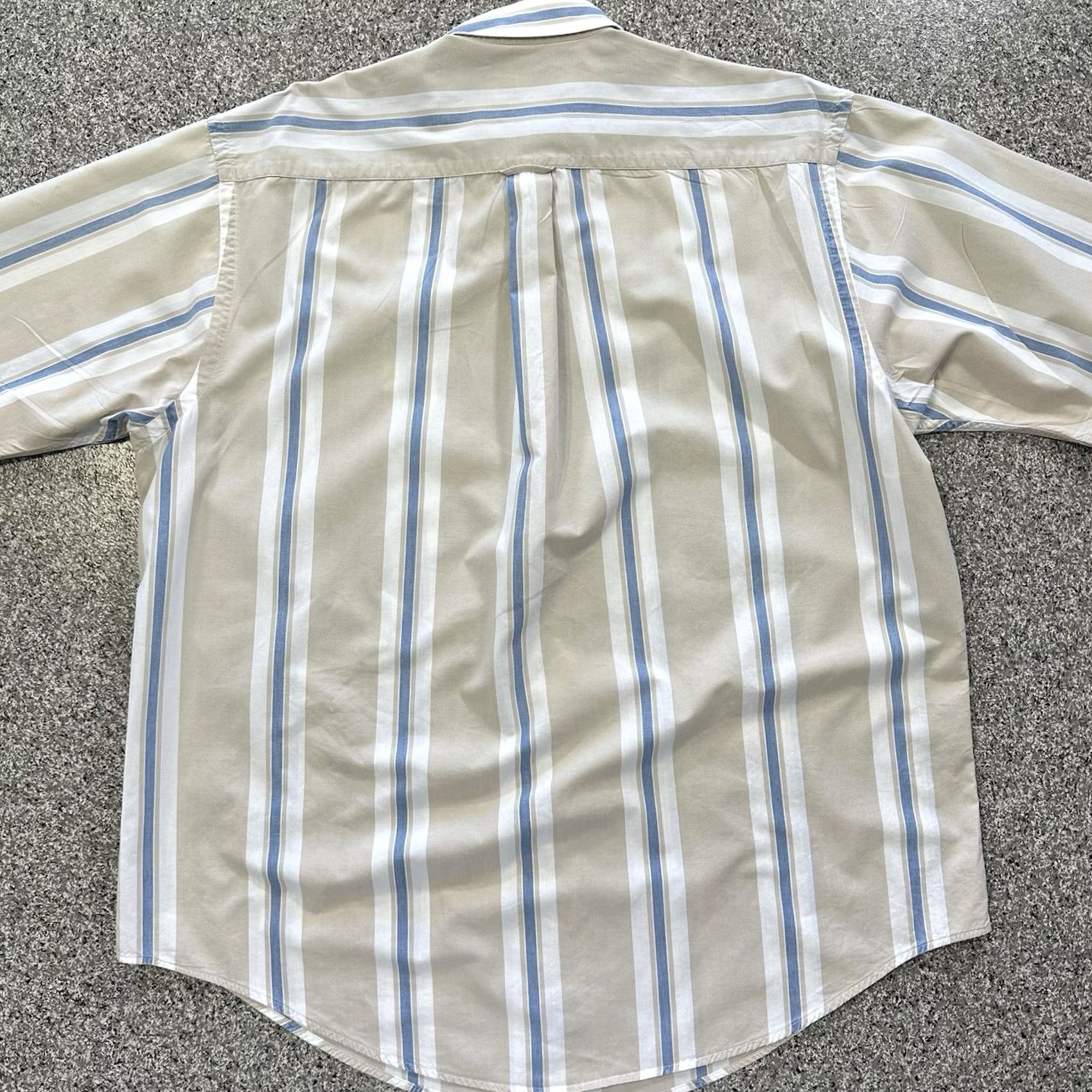 Nautica VINTAGE Nautica Button-Up Shirt Mens L Striped Beige Blue Casual Short Sleeve Collared Cotton Size US L / EU 52-54 / 3 - 6 Thumbnail