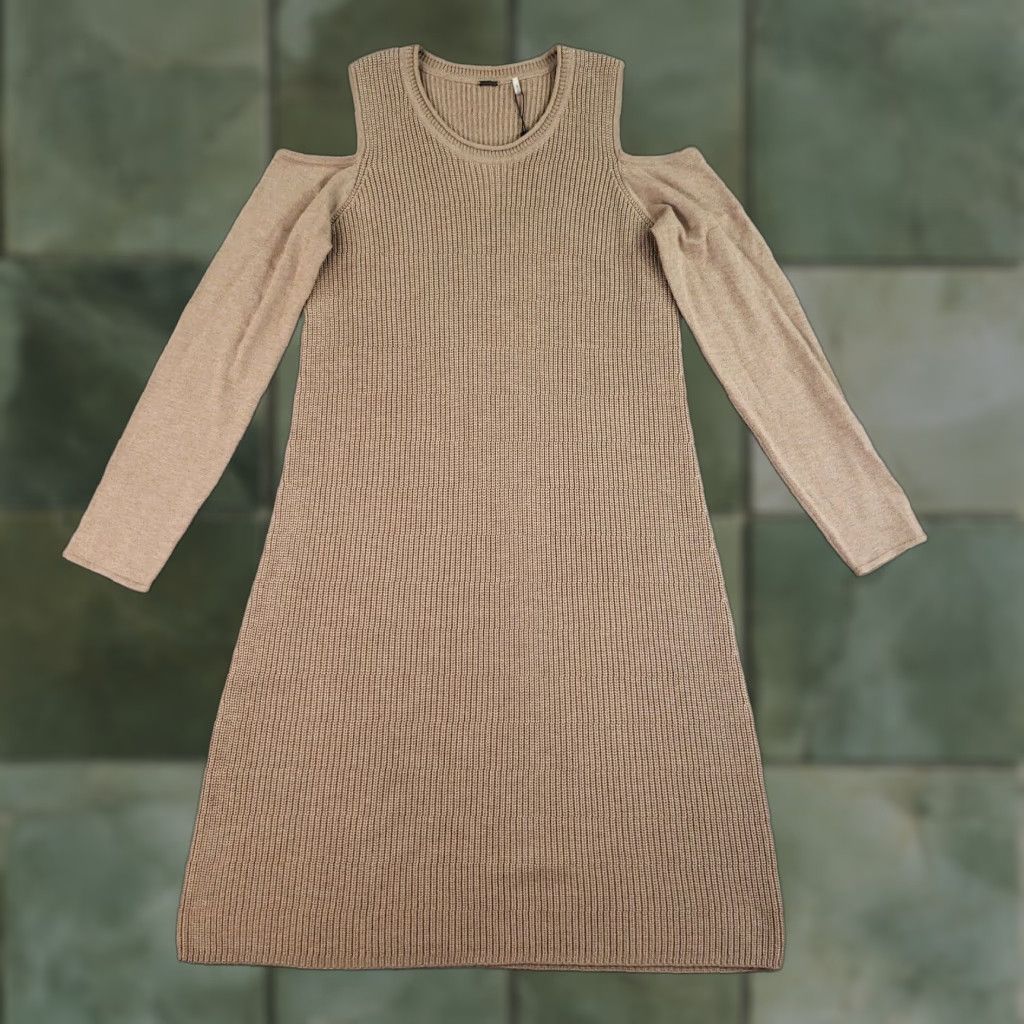 Elie Tahari VINTAGE Elie Tahari Sweater Dress Womens XL Beige Peep Shoulder Knit Long Sleeve Wool Size L / US 10 / IT 46 - 1 Thumbnail