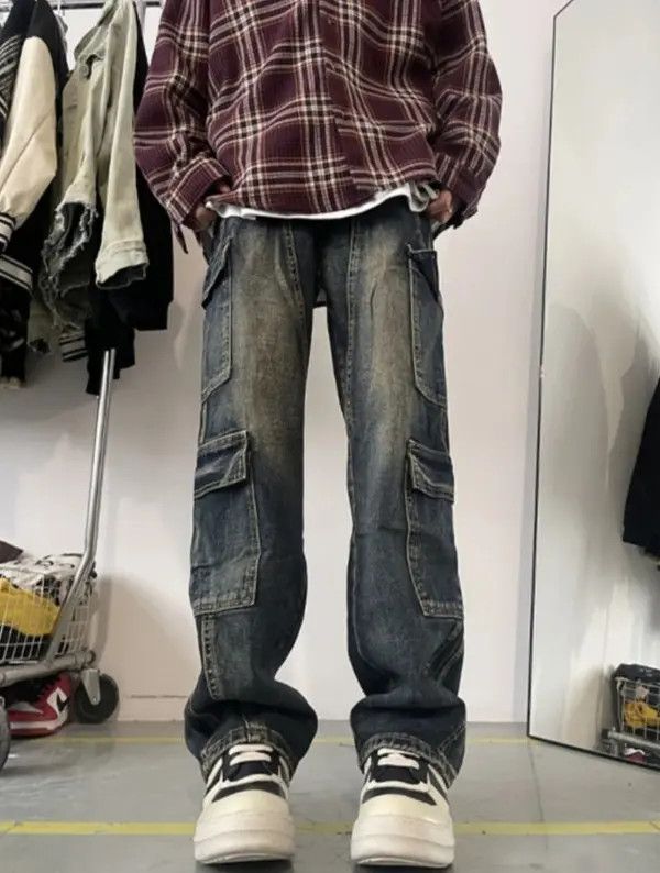 VIBE #30 Patchwork Blue Cargo Jeans Multi-pockets Size US 32 / EU 48 - 1 Thumbnail