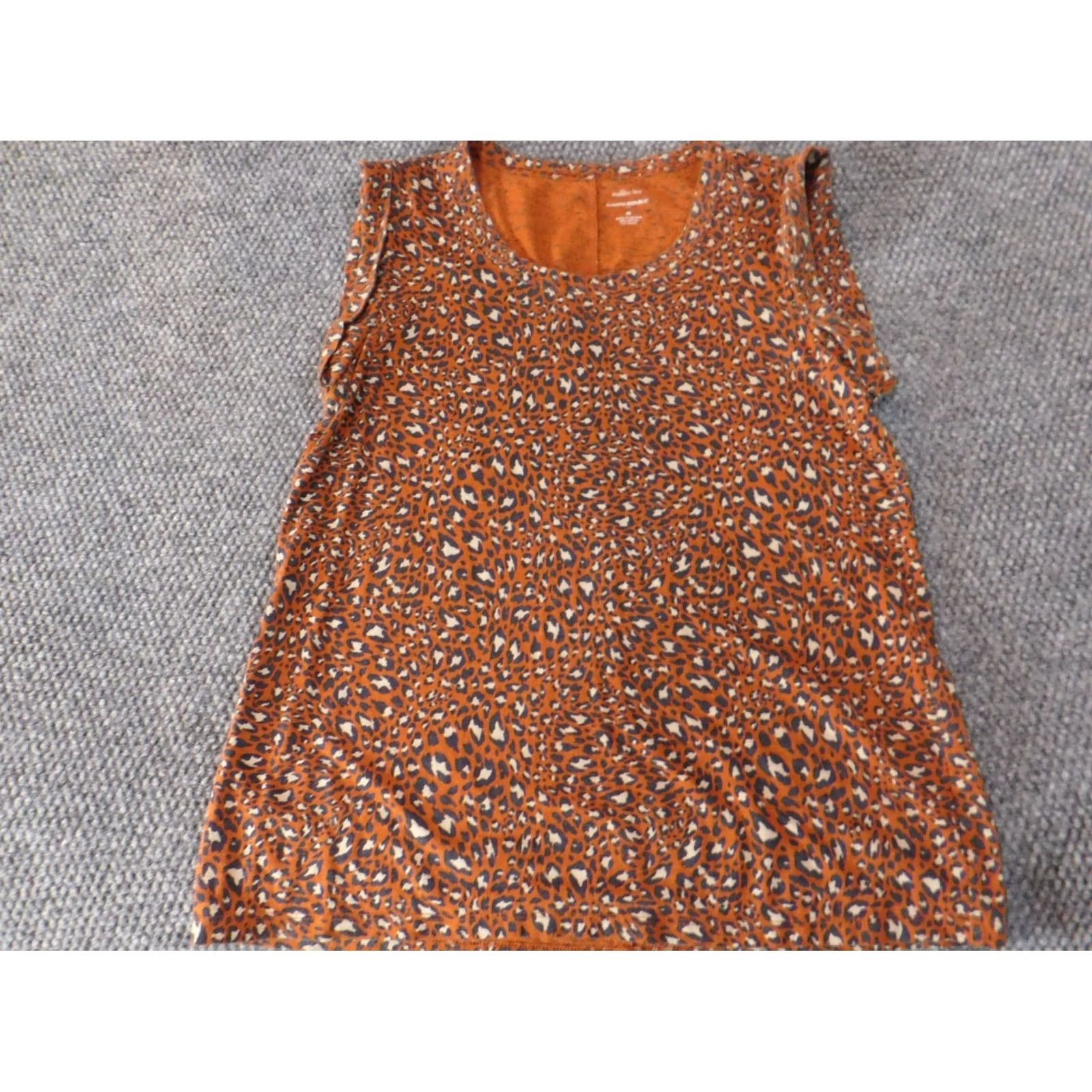 Banana Republic Banana Republic Blouse Women's M Orange Animal Print Sleeveless Crew Neck Knit Cotton Modal Casual Regular Basic Size M / US 6-8 / IT 42-44 - 3 Thumbnail
