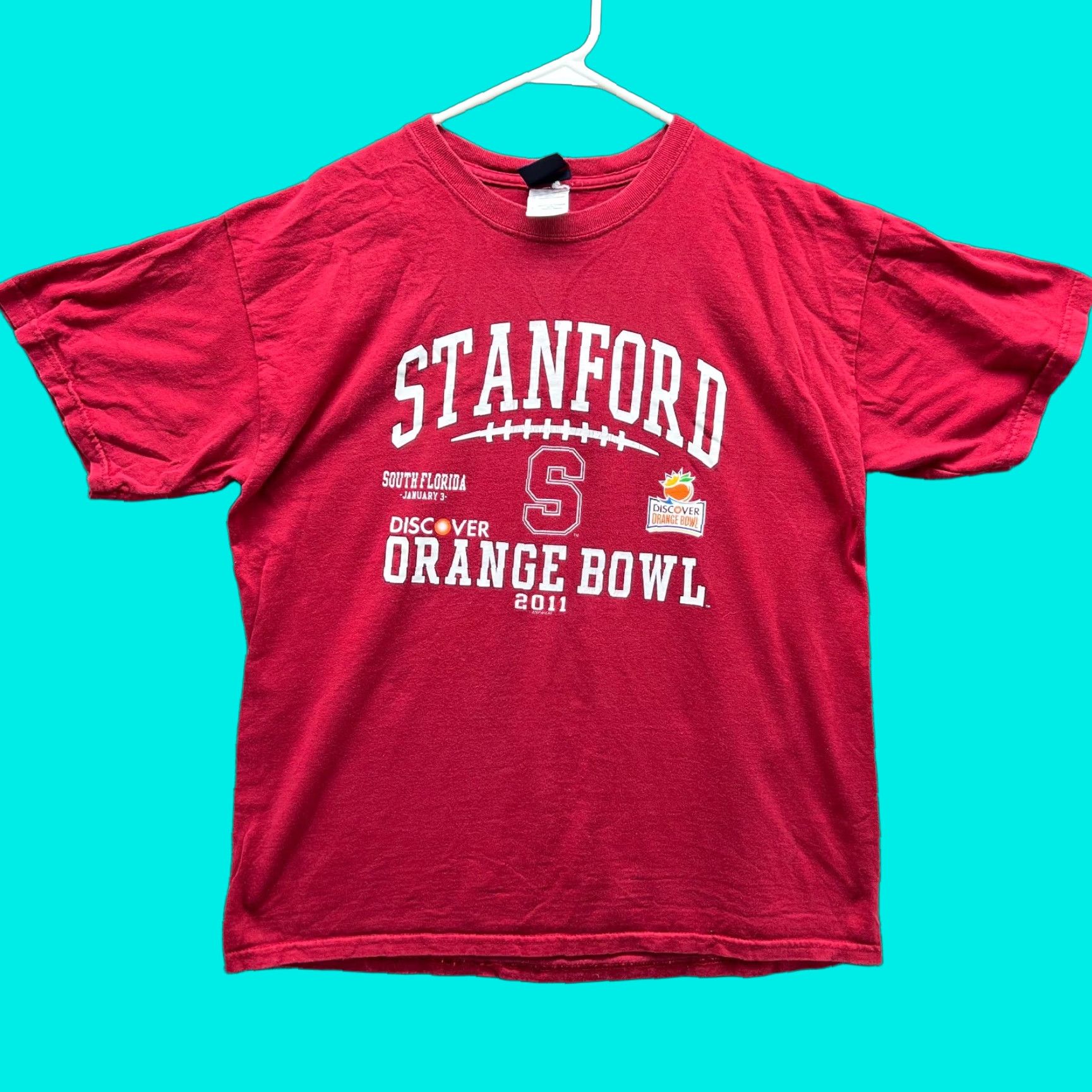 Vintage VINTAGE Orange Bowl 2011 Shirt Stanford Mens Large Step Ahead T-Shirt Crew Neck Cotton Logo Red/White All Seasons Size US L / EU 52-54 / 3 - 1 Thumbnail