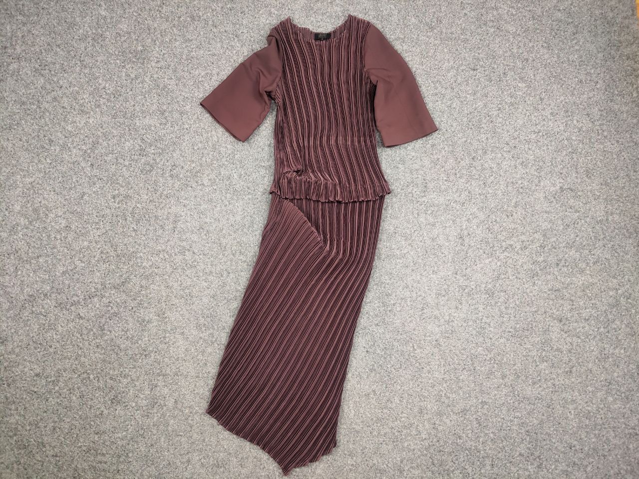 Designer Vintage Lesley George London pleated long asymmetric Dress Size M / US 6-8 / IT 42-44 - 7 Thumbnail