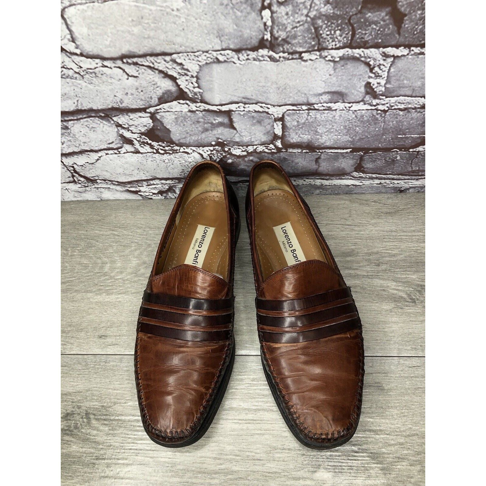 Other LORENZO BANFI Milano Brown Leather Slip On Loafers Dress Sho Size US 8 / EU 41 - 2 Thumbnail